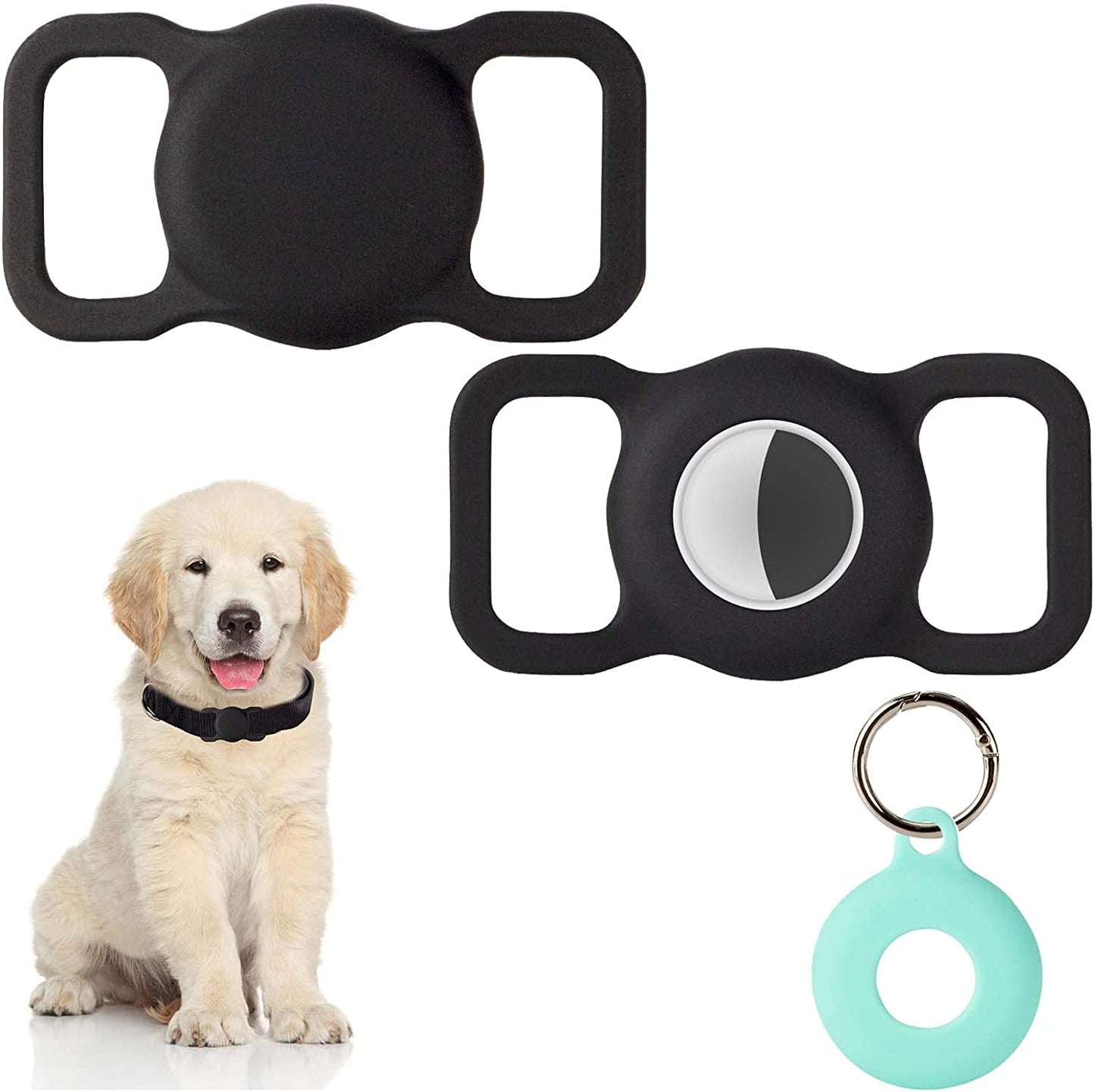Puppydoggy 2 Pack Airtag Holder for Collar, Dog Cat Tracker Case, Silicone Airtag Case Waterproof, Scratch-Resistant, Anti-Lost & 1 Pack Airtag Keychain Holder for Bag, Suitcase (Small, Yellow)  Demao Classic Black Large 