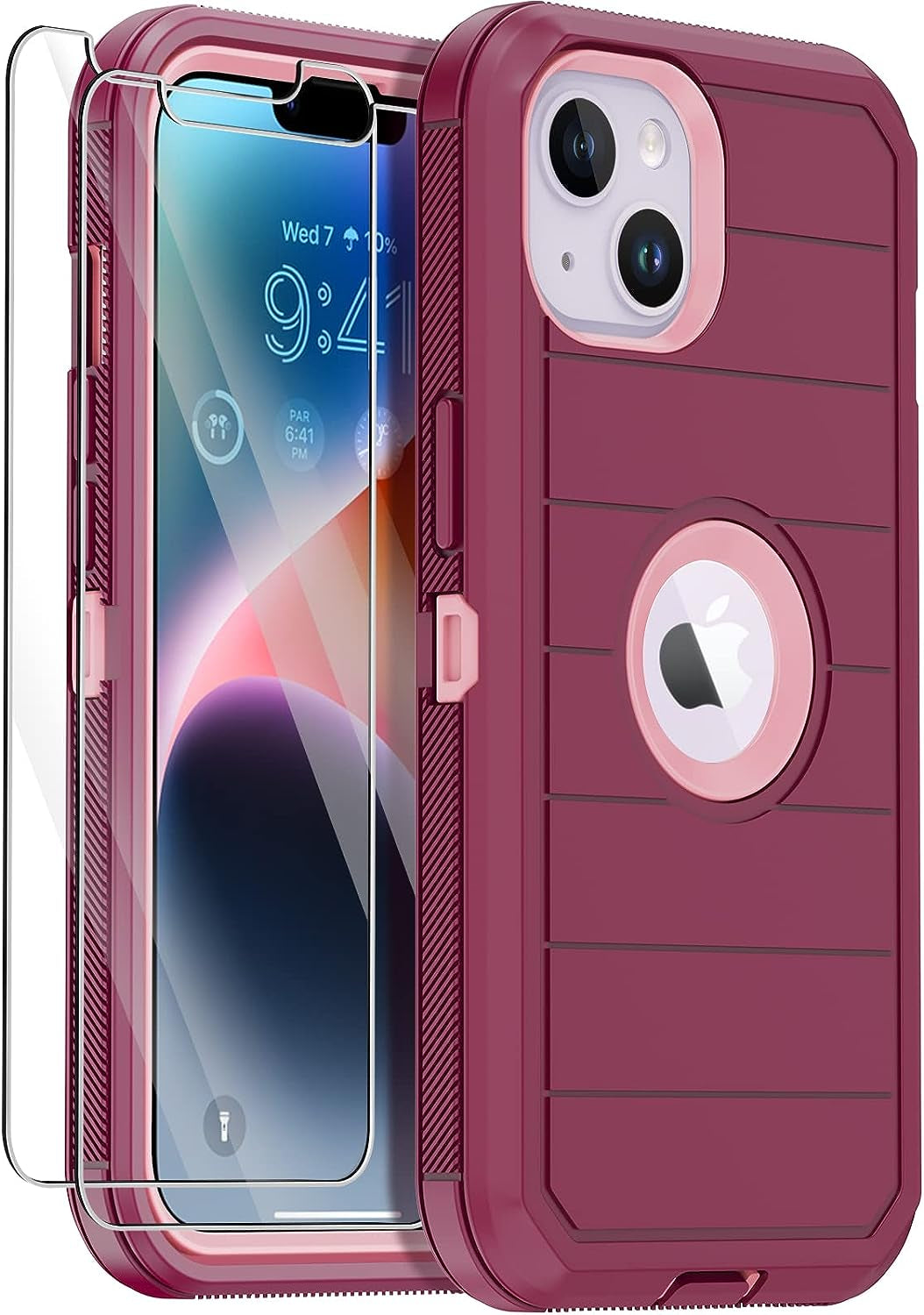 Annymall for Iphone 14 plus Case with 2 Screen Protector, Heavy Duty Drop Protection Shockproof Rugged 3-Layer Military Tough Durable Protective Cover for Apple Iphone 14 plus 6.7" (Black)  Annymall Burgundy  