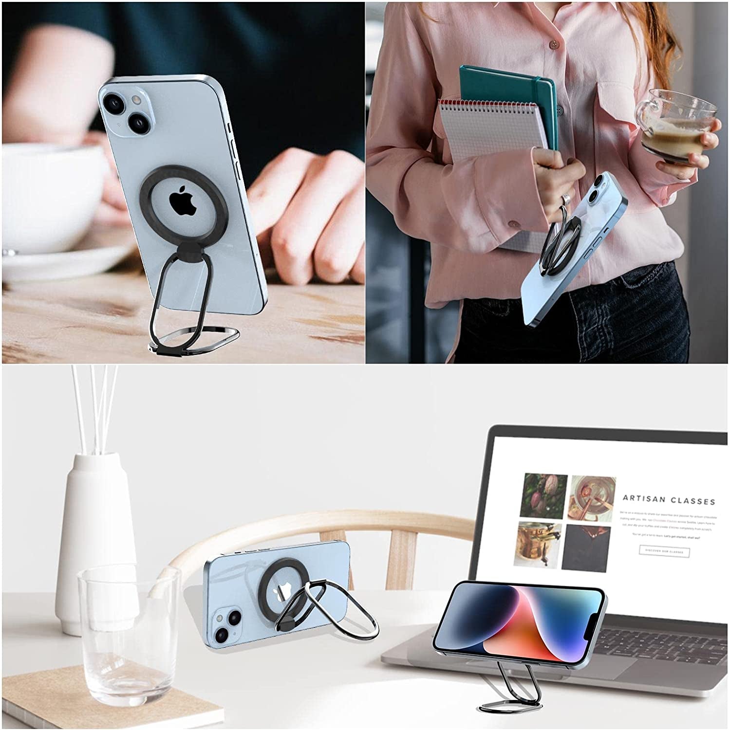 Magnetic Phone Ring Holder Compatible for Mag Safe Phone Grip Magnetic Phone Ring Holder Finger Kickstand, Adjustable Kickstand for Iphone 14/13/12 Series(Black)  imeilee   