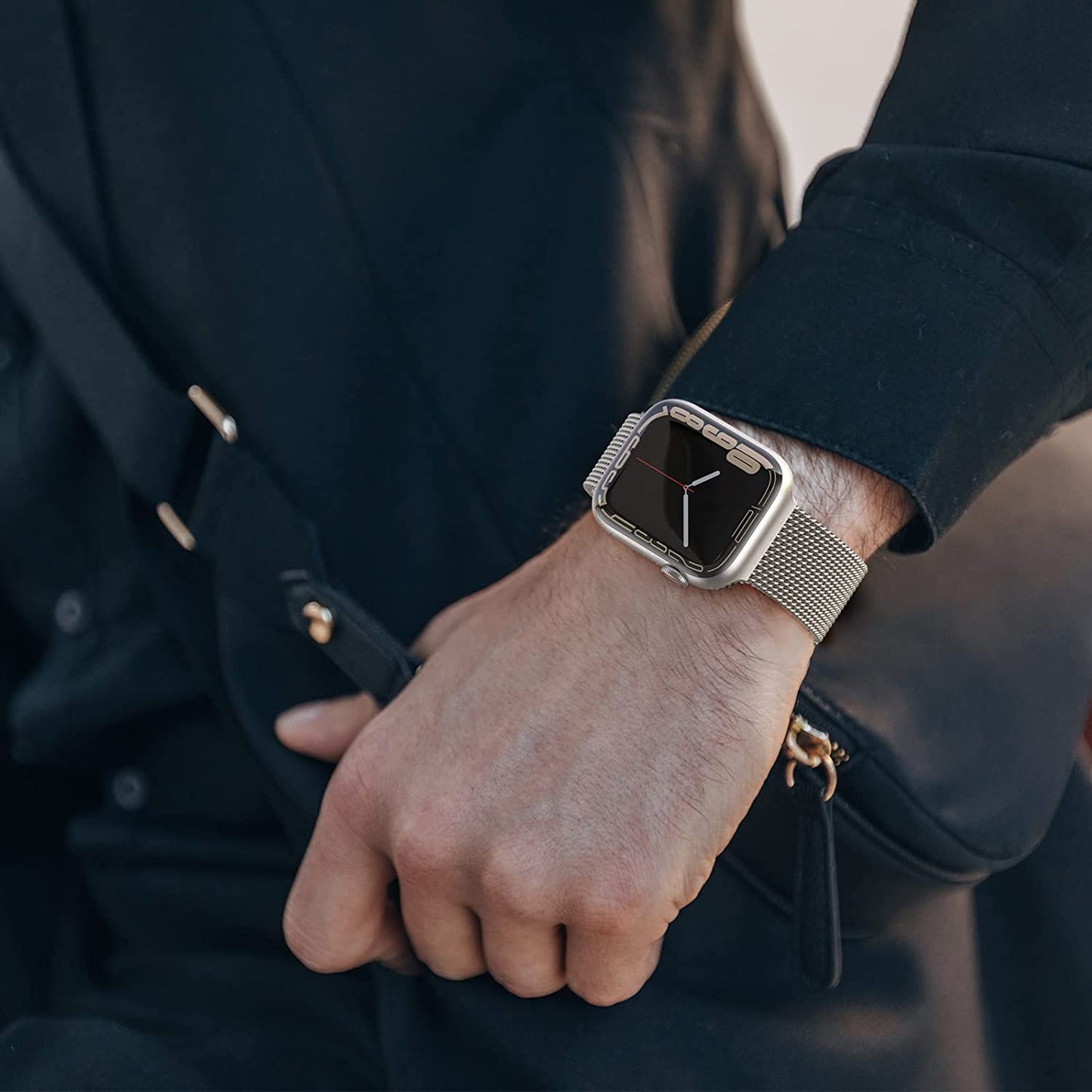 Marge plus for Apple Watch Band Series Ultra SE 8 7 6 5 4 3 2 1 38Mm 40Mm 41Mm 42Mm 44Mm 45Mm 49Mm Women and Men, Stainless Steel Mesh Loop Magnetic Clasp Replacement for Iwatch Bands (41Mm/40Mm/38Mm, A--Starlight).  MARGE PLUS   