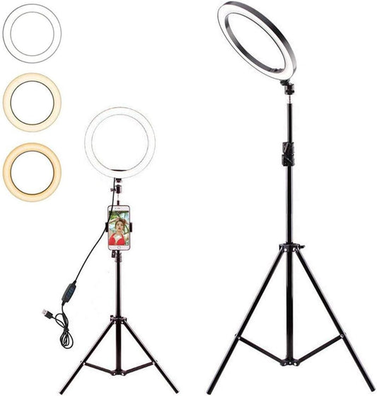 10" Selfie Ring Light with Tripod Stand & Phone Holder for Live Stream/Makeup,Dimmable Led Lighting Ringlight for Youtube Tiktok Photography Vlogging Video Compatible with Iphone Xs Max XR Android  SHARE SUNSHINE   