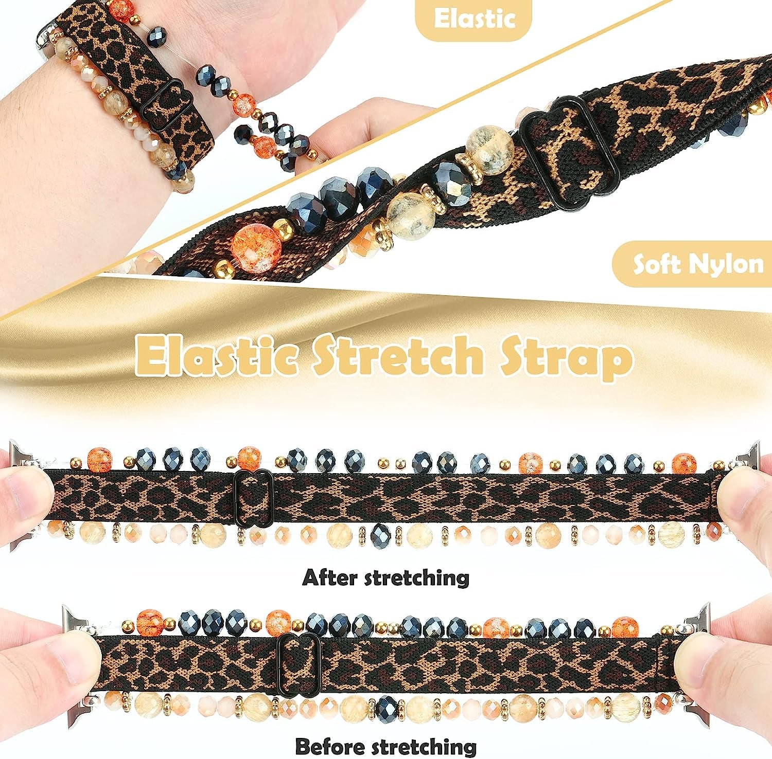 LHXYUO Beaded Bracelet Compatible for Apple Watch Band 38Mm 40Mm 41Mm 42Mm 44Mm 45Mm 49Mm for Women Fashion Cute Handmade Elastic Stretch Strap for Iwatch Ultra SE Series 8 7 6 5 4 3 2 1  LHXYUO   