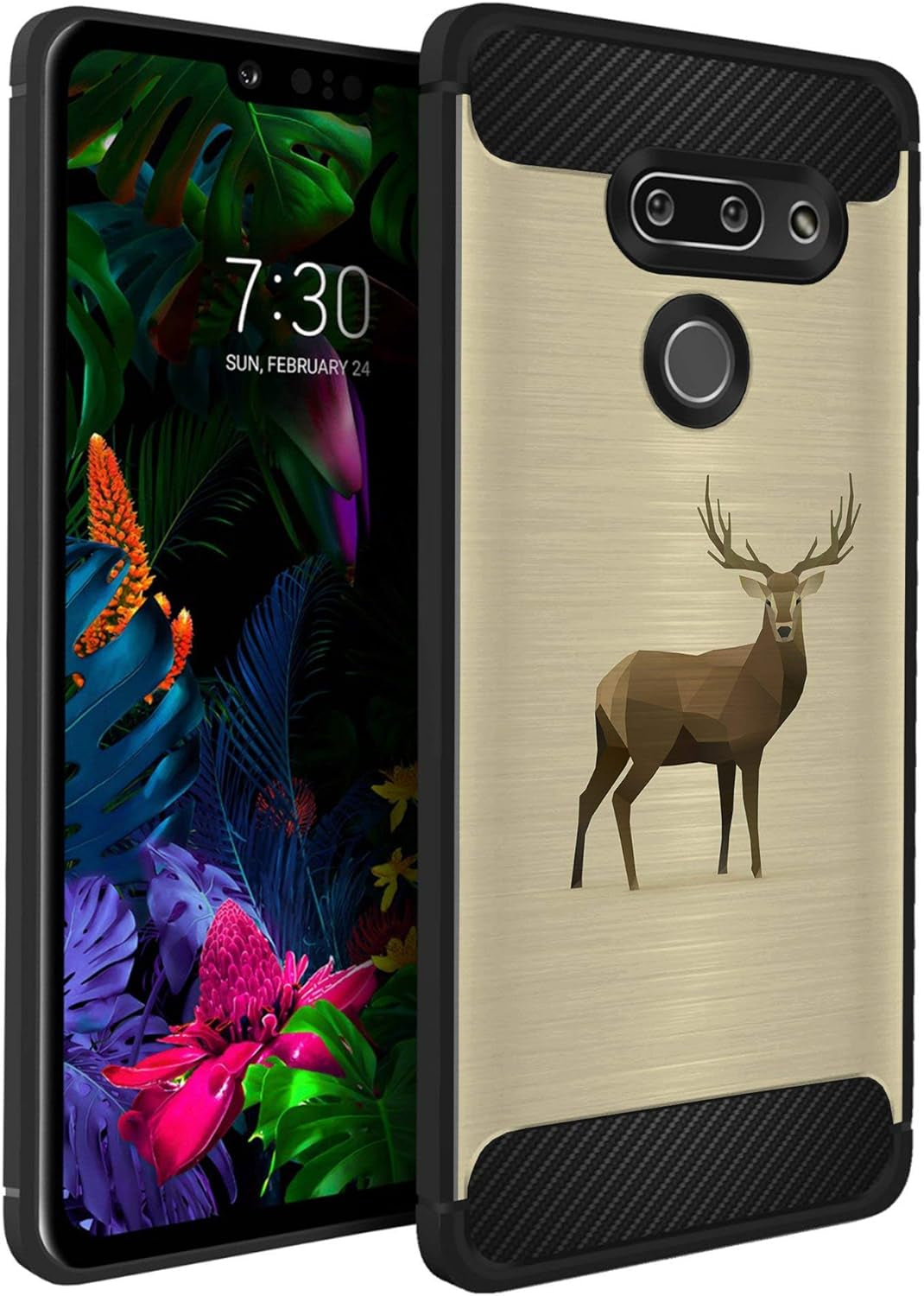 Casesondeck Case Compatible with LG G8 Thinq/Lg G8 -Flexible and Durable Shock Absorption with Carbon Fiber Accents and Designs (Deer Skull)  CasesonDeck Deer  
