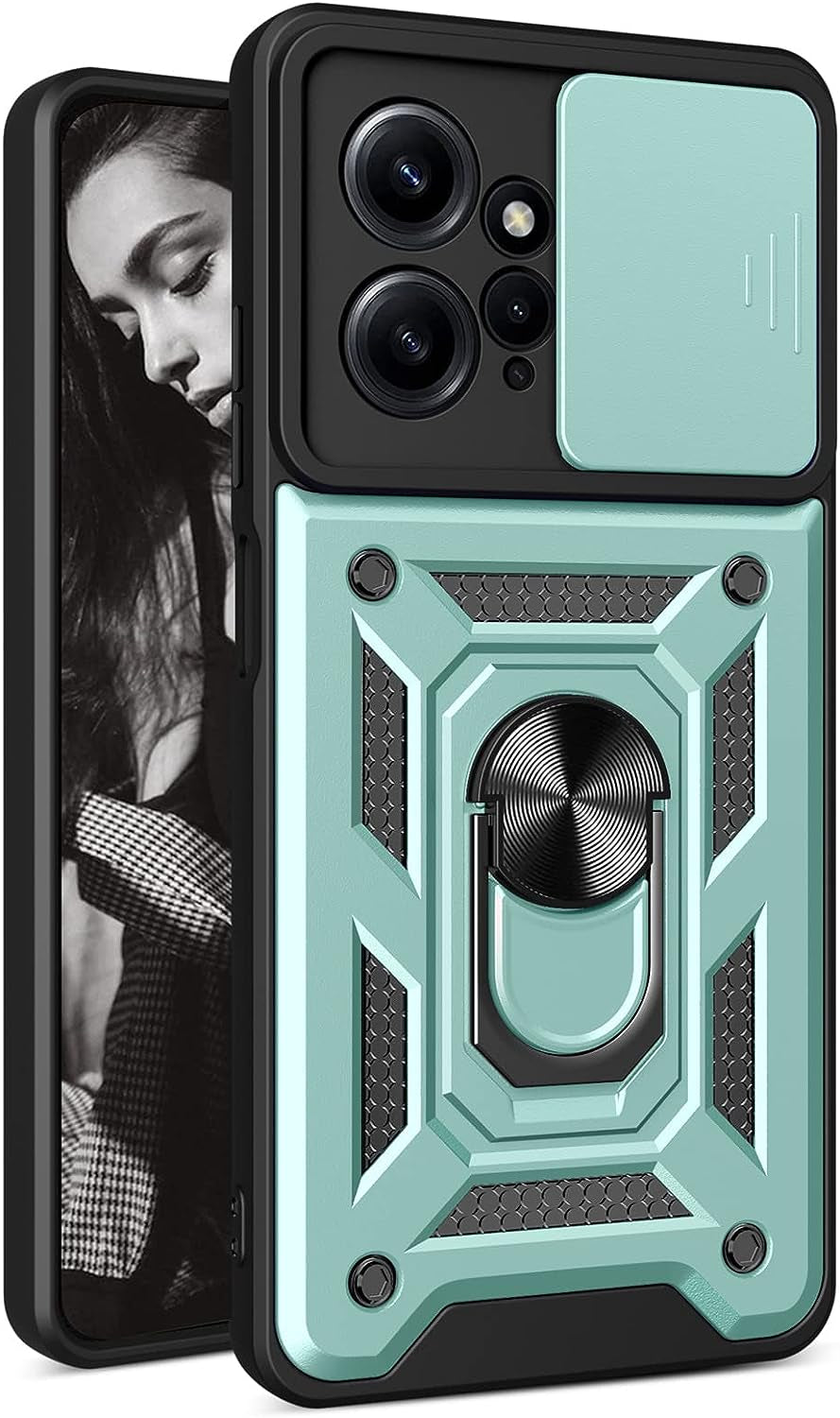 Tncavo Case for Xiaomi Redmi Note 12 4G with Camera Cover, Heavy Duty Rugged Shockproof Protection Phone Cases with Ring Kickstand Xiaomi Redmi Note 12 4G SJ Rose Gold  Tncavo Green Full 