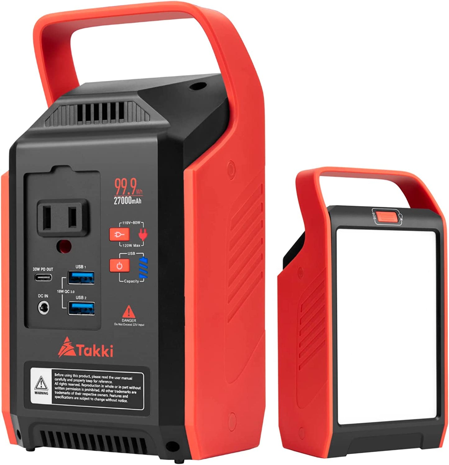 83Wh Portable Power Station, Takki Camping Solar Generator Power Bank with Flashlight and 110V AC Outlet Battery Backup for Camping, Home, Laptop, Emergency (Solar Panel Not Included)  Shenzhen Sbase Electronics Technology Co.,Ltd A-Red-99Wh  