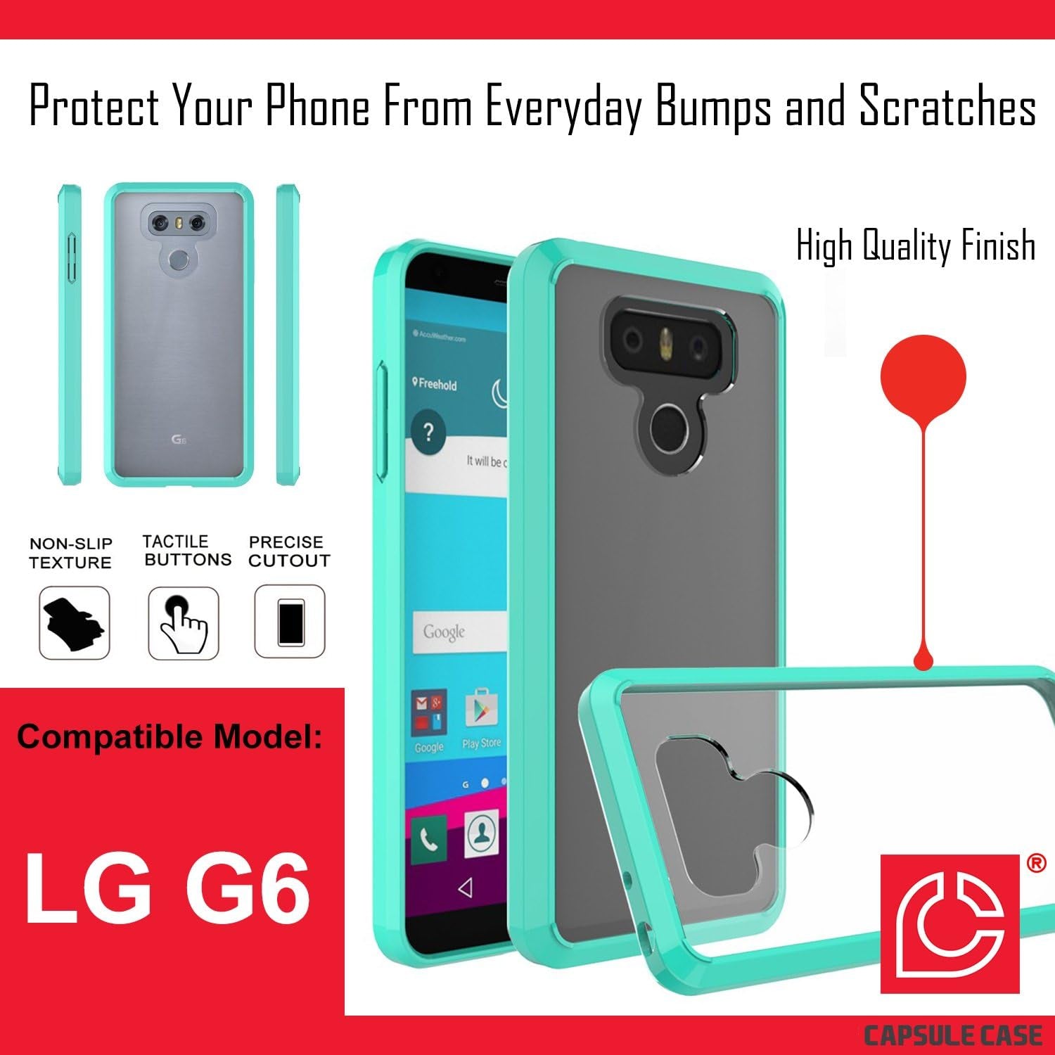 Capsule Case for LG G6 [Hybrid Slim Shockproof Heavy Duty Hard Back Shield Fused TPU Edge Bumper Cute Girly Women Case Teal Mint Green] for LG G6 - (Starry Night)  HRWireless   