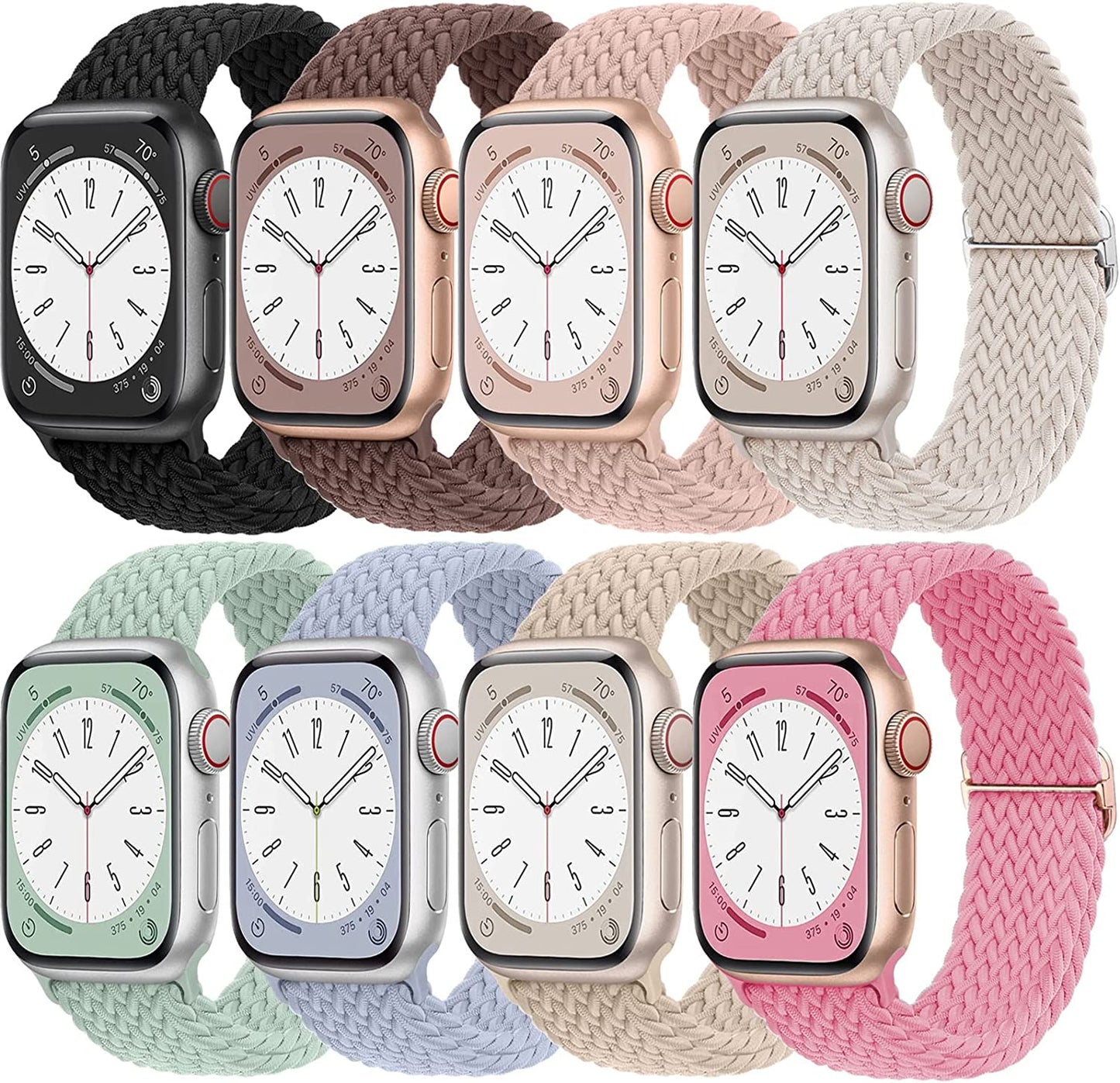 Braided for Apple Watch Band 45Mm 41Mm 40Mm 44Mm Iwatch Bands 38Mm 42Mm Men/Women,Solace Stretchy Sport Solo Loop Strap Wristband for Apple Watch Ultra 49Mm Series 8/7/6 5/4/3/2/1/SE 40 44 45 Mm  Wowstrap Black/Pink/Nude/Starlight/Turquoise/lilac/P/V 38mm 40mm 41mm 