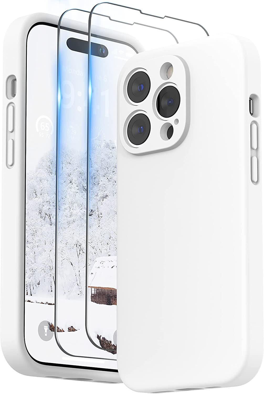 SURPHY Designed for Iphone 14 Pro Max Case with Screen Protector, (With Camera Protection + Soft Microfiber Lining) Liquid Silicone Phone Case, Blue Jay  SURPHY White  