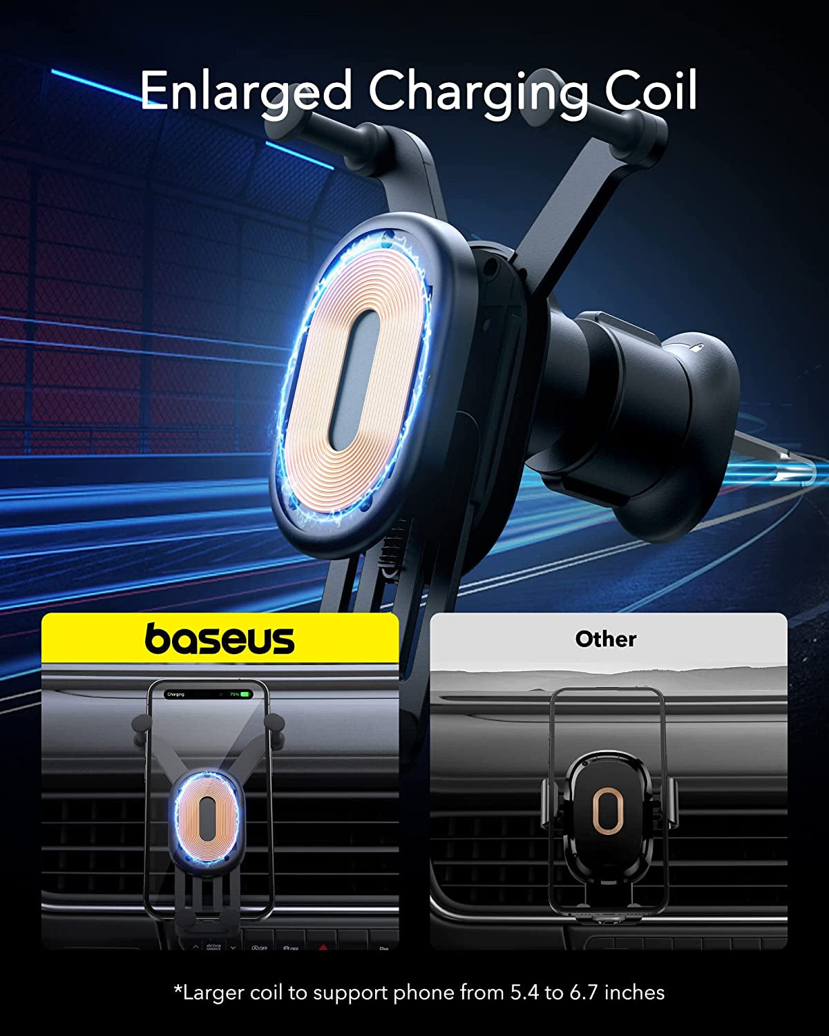 Wireless Car Charger, Baseus 15W Fast Charging Phone Mount for Car Vent, Car Phone Holder with Enlarged Charging Coil for Iphone 14 13 12 11 10 8 Pro Max Xs, Samsung Galaxy S&Note Series Google LG Etc  Baseus   