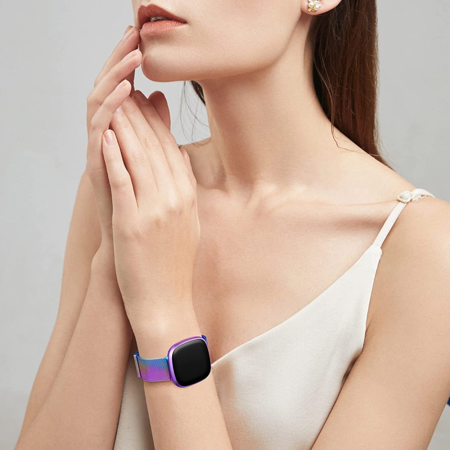 Zedoli Bands Only Compatible with Fitbit Sense 2/Versa 4 and Fitbit Sense/Versa 3 Four Models, Stylish Fashionable Stainless Steel Milanese Metal Loop Wristbands Replacement Bands Women Men, Colorful  Zedoli   