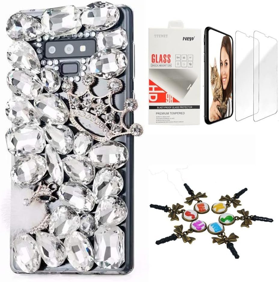 STENES Bling Case Compatible with LG V40 Thinq - Stylish - 3D Handmade [Sparkle Series] Fox Crown Rhinestone Design Cover with Screen Protector [2 Pack] - White  STENES   