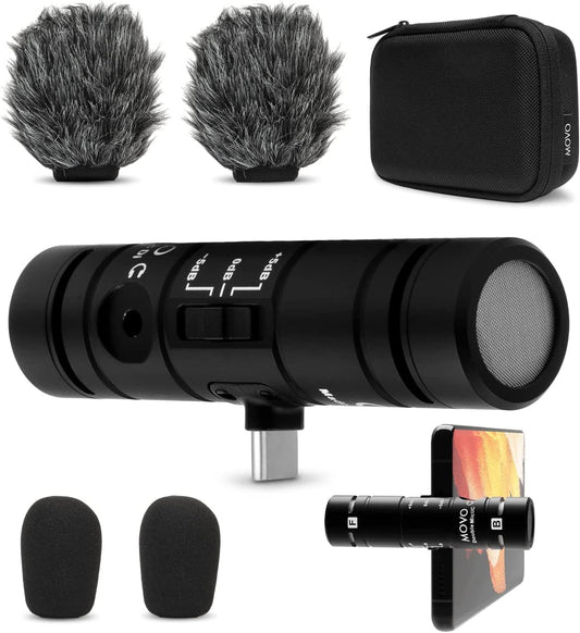 Movo Doublemic-Uc Dual Capsule Phone Microphone for USB-C Devices- Two-Sided Cardioid Condenser Android Shotgun Mic for Video Recording- Professional Microphone for Samsung, Ipad Pro, Google Pixel  Movo   
