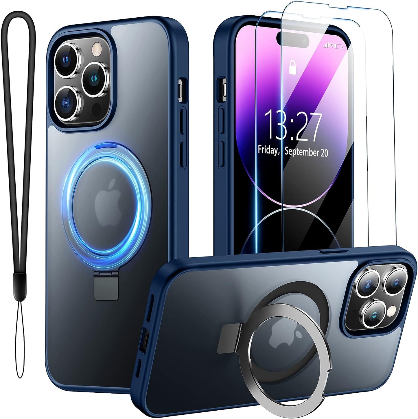 SPIDERCASE for Iphone 14 Pro Case, Magnetic Invisible Stand [Military Drop Protection] [Compatible for Magsafe], with [2 Pack Tempered Glass Screen Protector] Shockproof Translucent Matte Cases,Black  SPIDERCASE   