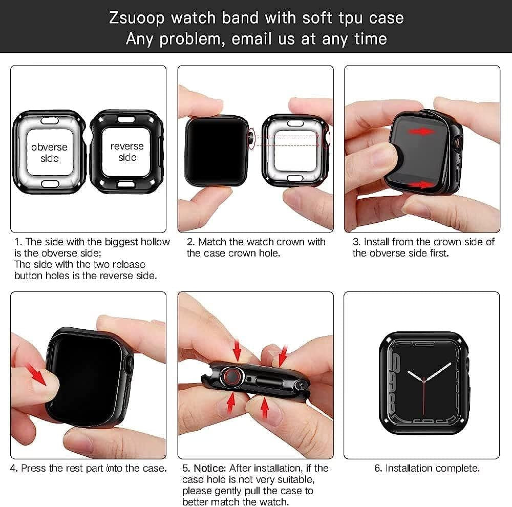 Zsuoop Metal Stainless Steel Band Compatible with Apple Watch Bands 38Mm 40Mm 41Mm 42Mm 44Mm 45Mm with Screen Protector Case,Magnetic Adjustable Strap for Iwatch Series 8/7/6/5/4/SE/3/2/1 Women Men  Zsuoop   