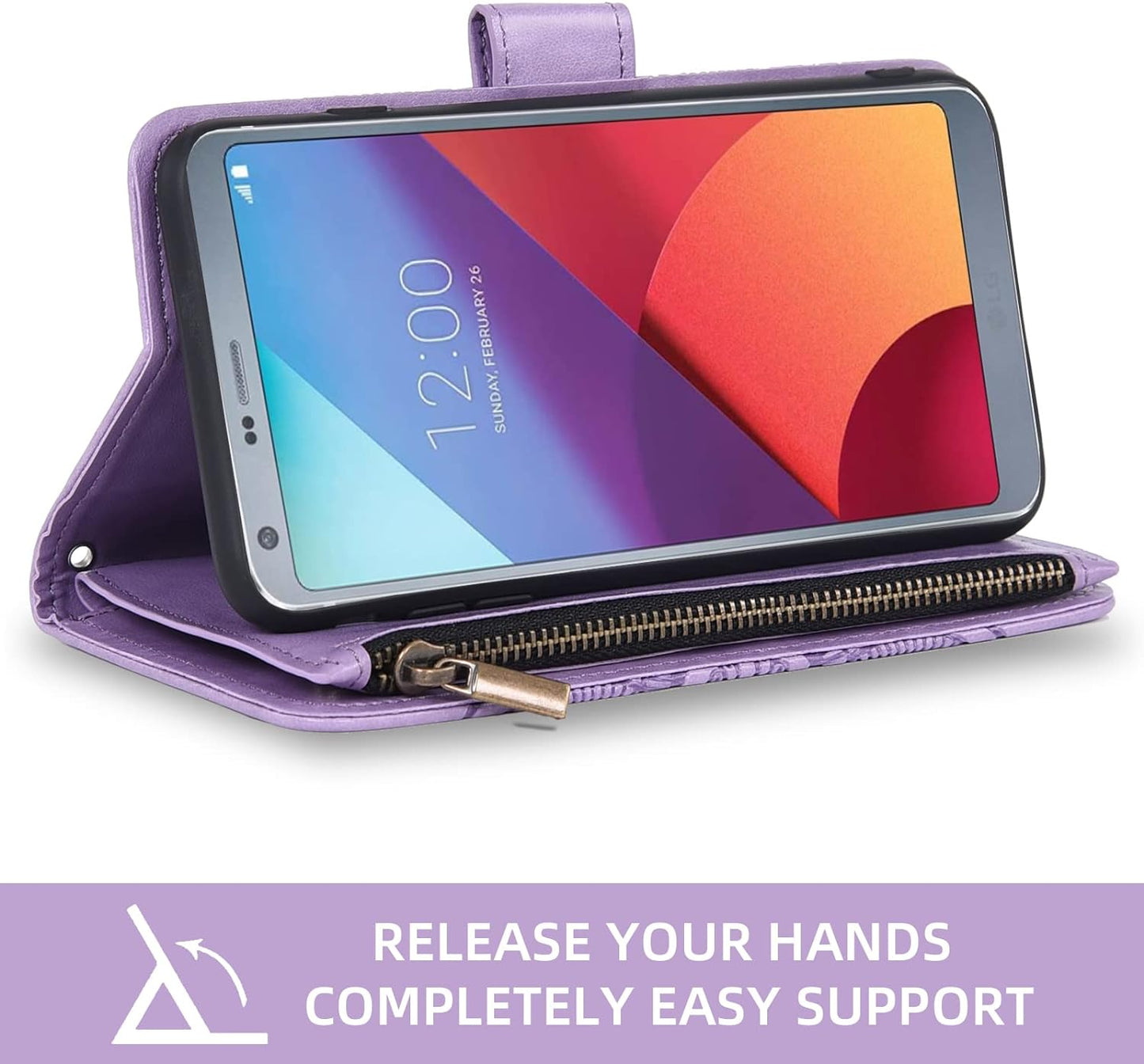 Asuwish Compatible with LG G6 Wallet Case and Tempered Glass Screen Protector Flower Leather Flip Card Holder Stand Cell Phone Cover for LGG6 Thinq LG6 Thin Q G 6 plus G6+ 6G VS988 H872 Women Purple  Asuwish   