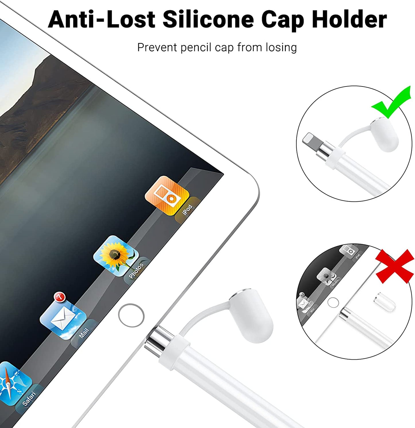 TITACUTE for Apple Pencil Cap 1St Generation Magnetic Ipencil Replacement for Apple Pen Top Stylus Cover Antifall Silicone Holder for Ipad Pro 10.5" 12.9" 9.7" for Ipad 10 9 8 7 6 Air 3 Mini 5Th White  TITACUTE   