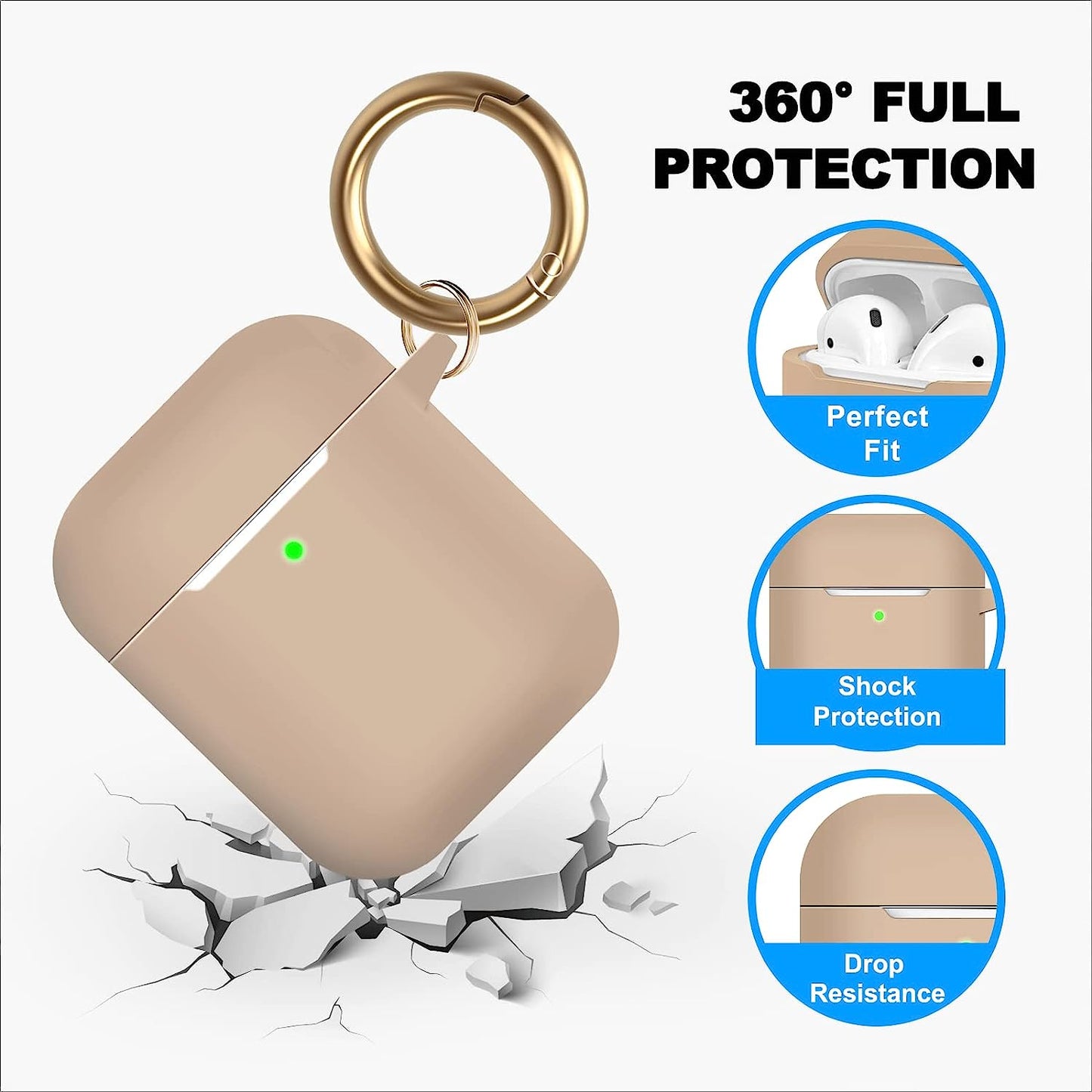 MOLOPPO Case Cover Compatible with Airpods, Soft Silicone Protective Cover with Keychain for Women Men Compatible with Apple Airpods 2Nd 1St Generation Charging Case, Front LED Visible- Milk Tea  MOLOVA   