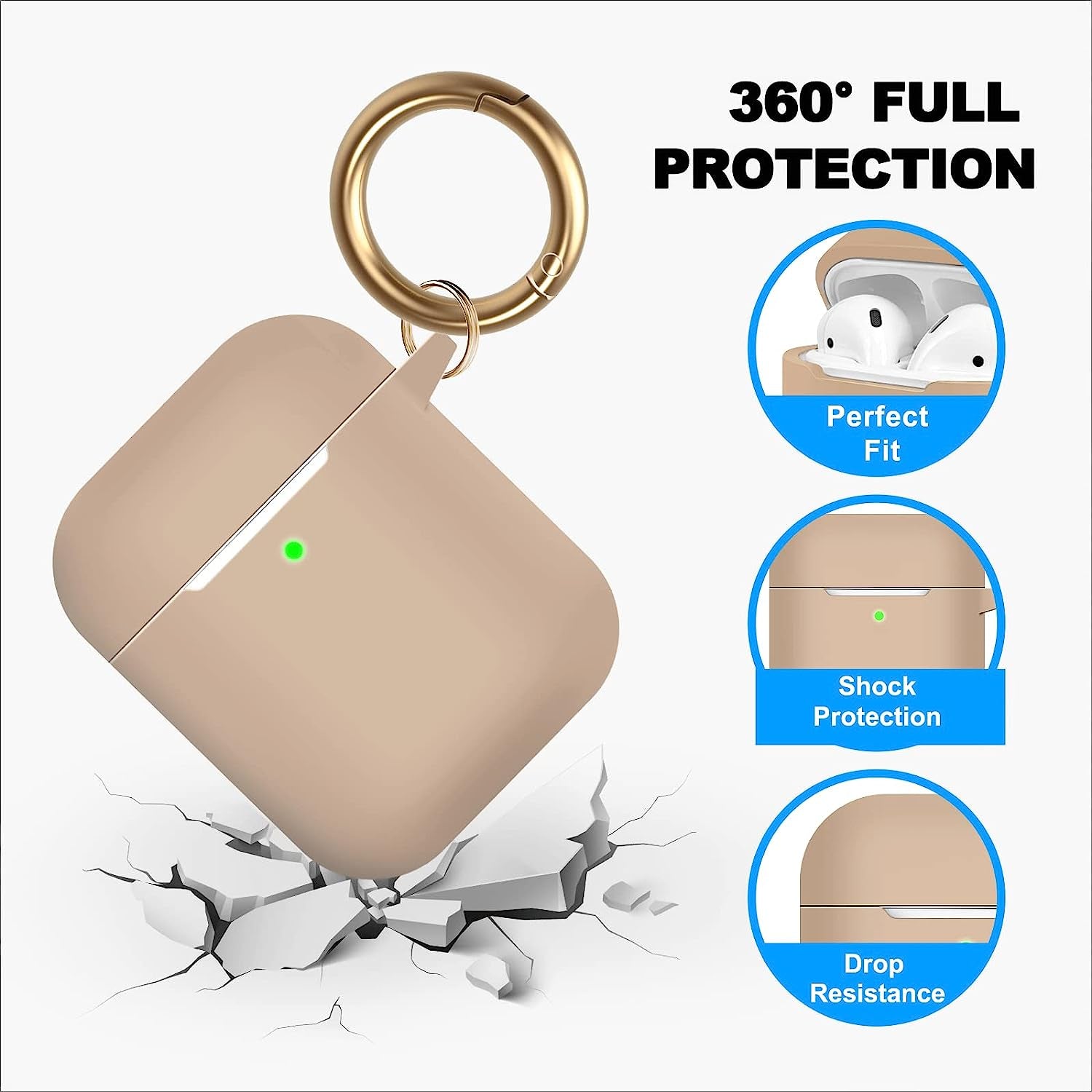 MOLOPPO Case Cover Compatible with Airpods, Soft Silicone Protective Cover with Keychain for Women Men Compatible with Apple Airpods 2Nd 1St Generation Charging Case, Front LED Visible- Milk Tea  MOLOVA   