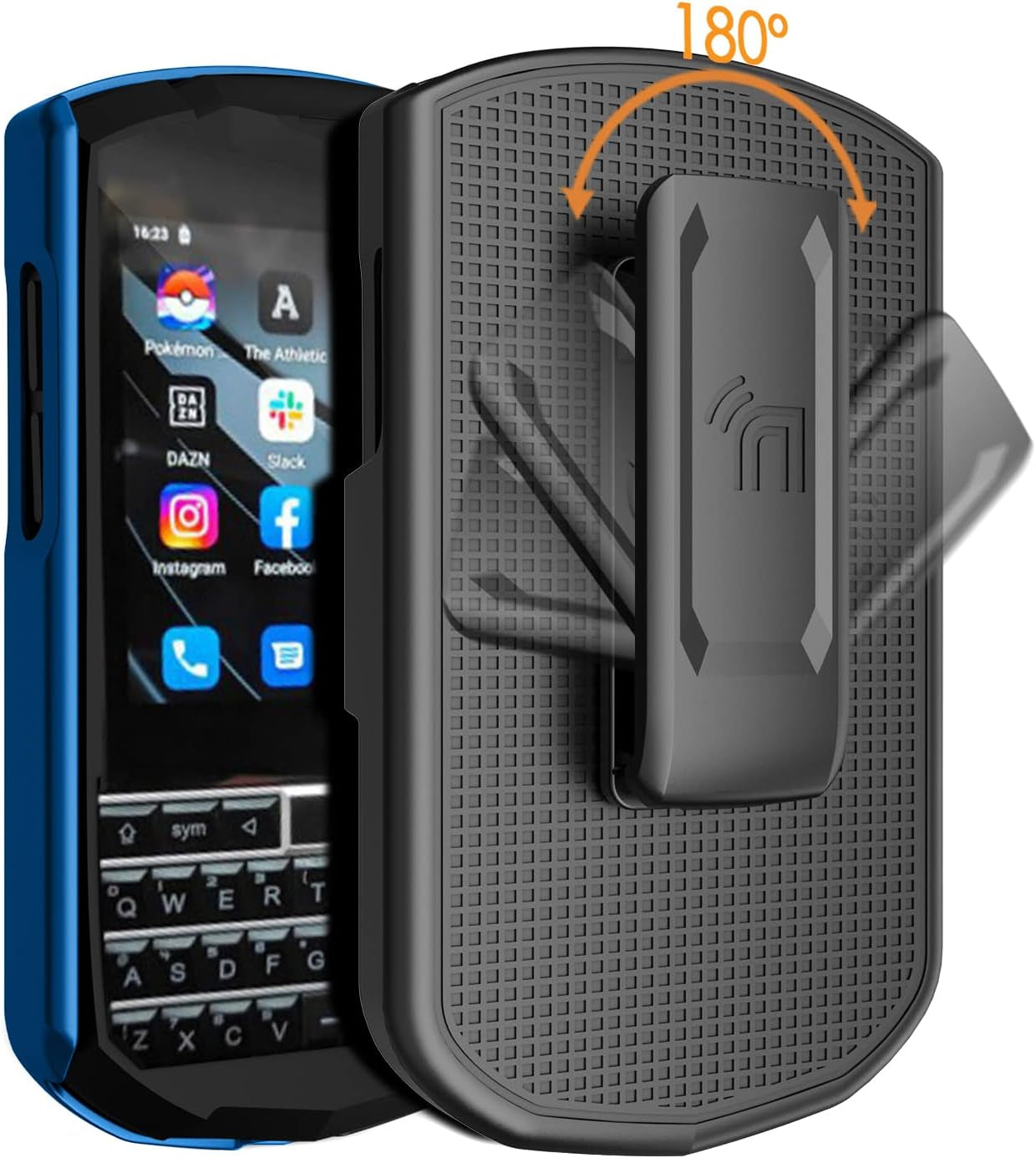 Nakedcellphone Case with Clip for Unihertz Titan Pocket Phone, Slim Hard Shell Textured Cover and [Rotating/Ratchet] Belt Hip Holster Combination - Blue  Nakedcellphone   