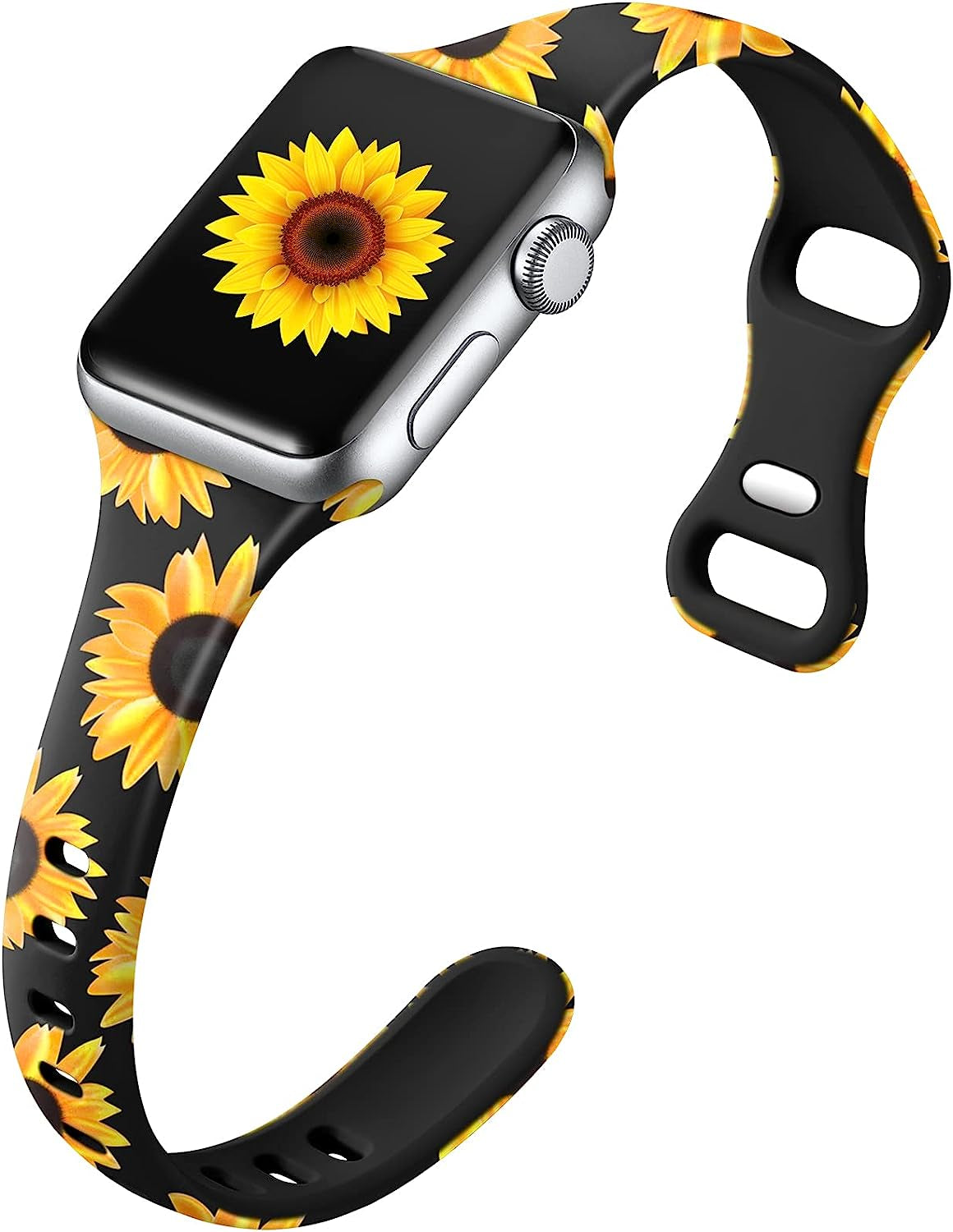 Witzon Thin Bands Compatible with Apple Watch Band 40Mm 38Mm 41Mm for Women, Fadeless Floral Cute Printed Slim Silicone Sport Replacement Wristbands for Iwatch SE Series 7 6 5 4 3 2 1 Smart Watch  Witzon Sunflower  