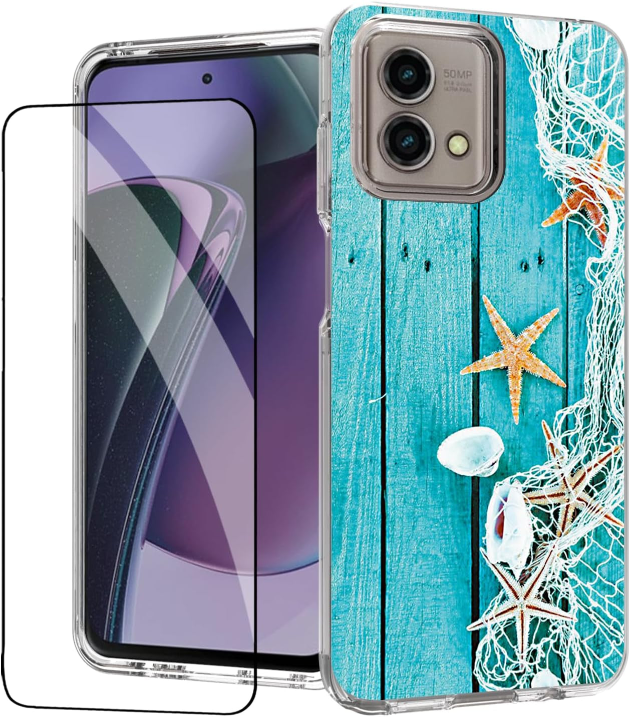 For Moto G Stylus 5G (2023) Case,Tempered Glass Screen Protector, Shockproof Drop Protective 2 in 1 Hybrid Hard PC Soft TPU Case for Motorola Moto G Stylus 5G (2023) (Mandala)  DDTKZC Starfish  