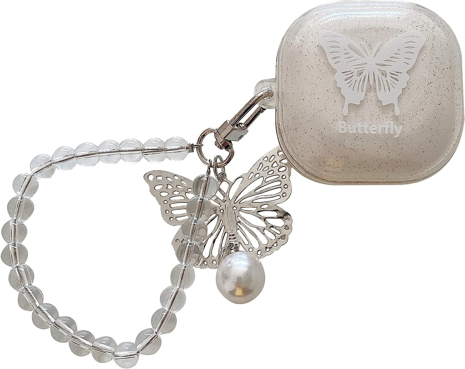 CASEVERSE Case for Samsung Galaxy Buds2 Pro/Galaxy Buds 2/Galaxy Buds Pro/Galaxy Buds Live, Cute Transparent Soft TPU Cover with Keychain for Girls Women  CASEVERSE Butterfly 1  