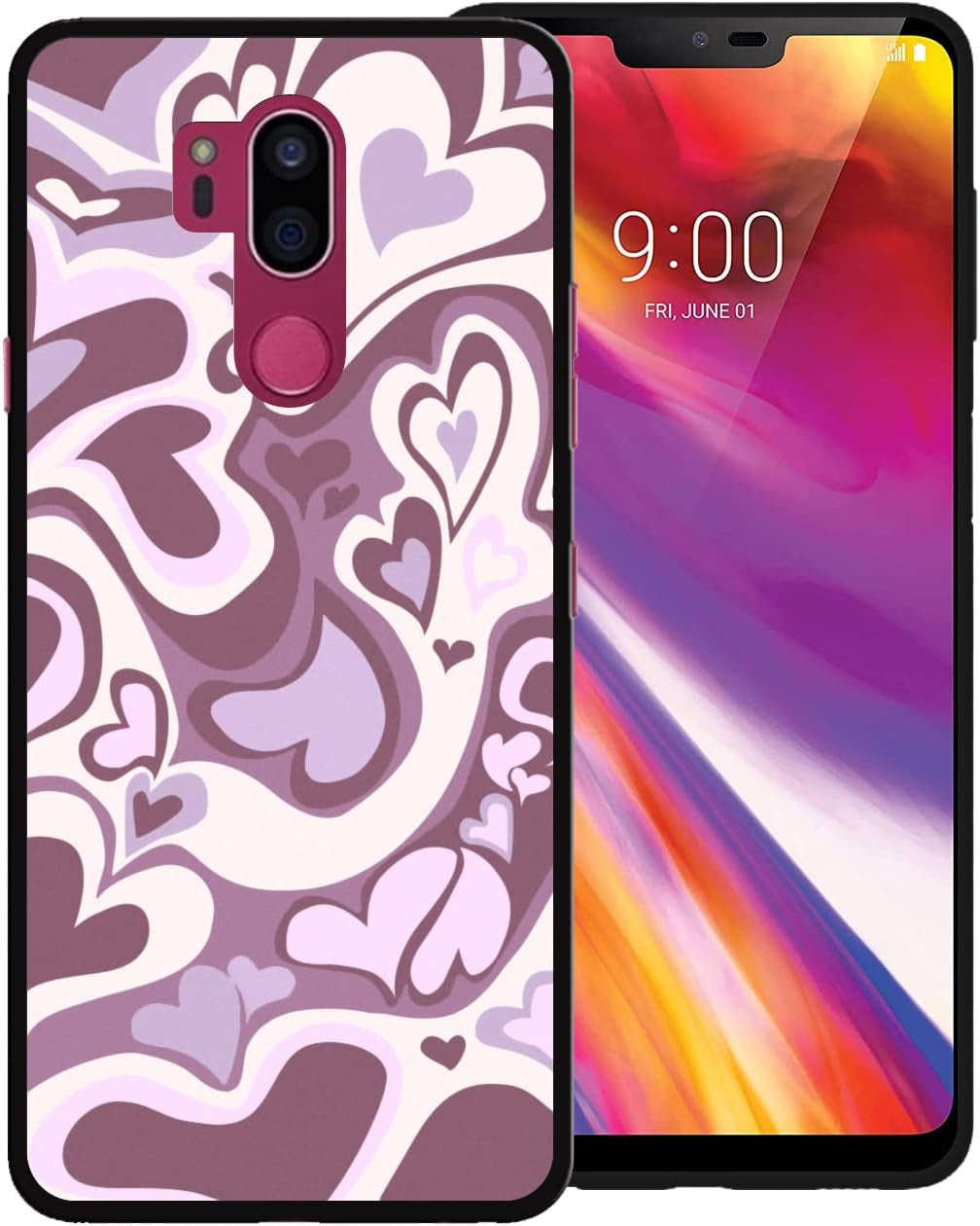 Zaztify Phone Case for LG G7 Thinq/Plus/One/Fit/Fit+, Pastel Lovely Irregular Brown Love Heart Khaki Lovecore Aesthetic Cute Shockproof Protective Anti-Slip Thin Slim Soft Phone Cover Shell  zaztify Dark Pink Lovecore  