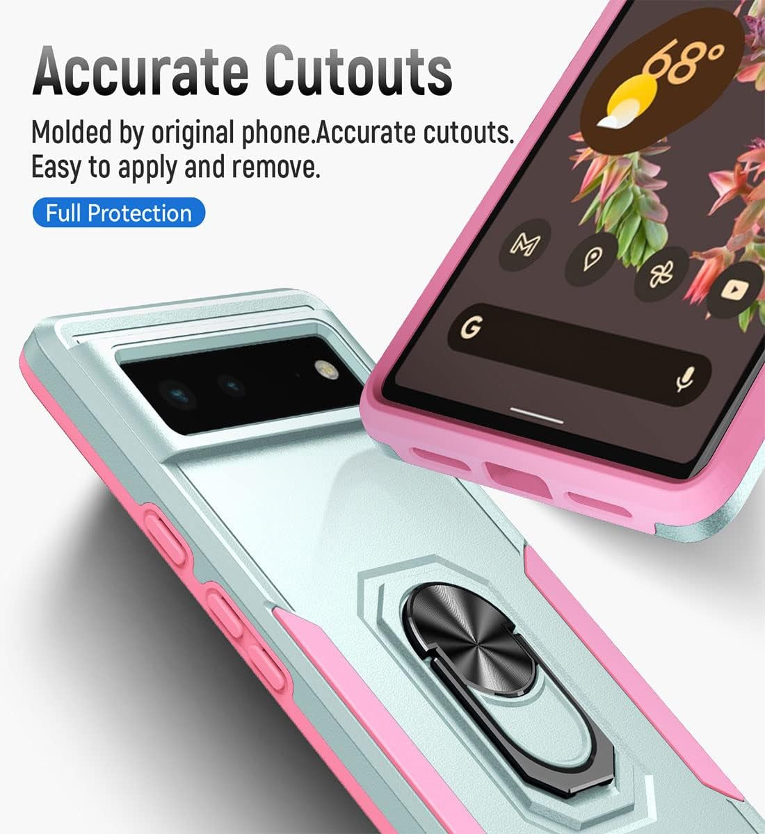 Case for Google Pixel 6,Google 6 Phone Case Heavy Duty,Drop Tested Cover with Magnetic Kickstand and 360°Finger Ring Holder Kickstand Case for Google Pixel 6(Green  Anzruosu   