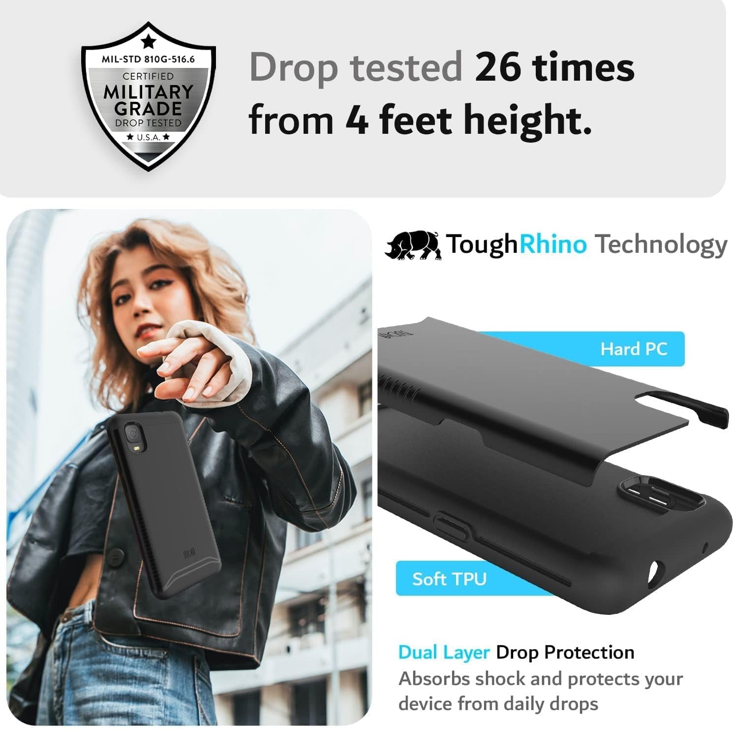 TUDIA Dualshield Designed for Alcatel TCL A3 A509DL Phone Case/Tcl A30 Case, [Merge] Shockproof Military Grade Drop Protection Dual Layer Protective Case - Matte Black  TUDIA   