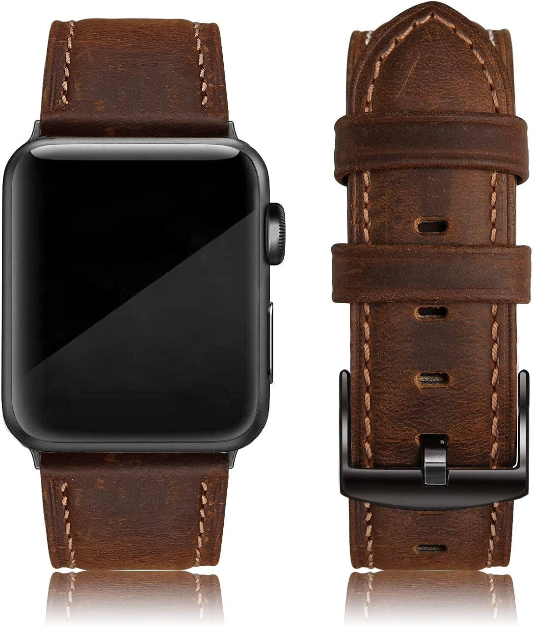 EDIMENS Leather Bands Compatible with Apple Watch 45Mm 42Mm 44Mm Band Men Women, Vintage Genuine Leather Wristband Replacement Band Compatible for Apple Watch Iwatch Series 8 7 6 5 4 3 2 1, SE Sports Retro Walnut  EDIMENS Marron Chocolate  