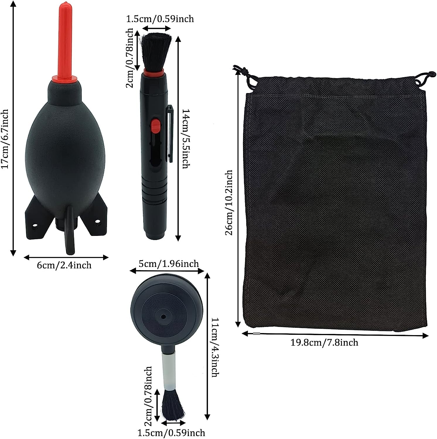 Lens Cleaning Kit Contains 2 Pcs Rubber Rocket Air Blower Duster, Lens Cleaning Pen, Blower Brush Dust Cleaner and Carrying Pouch, for Lens, Camera, SLR, Telescope, Magnifying Glass, Phone  LJZP   