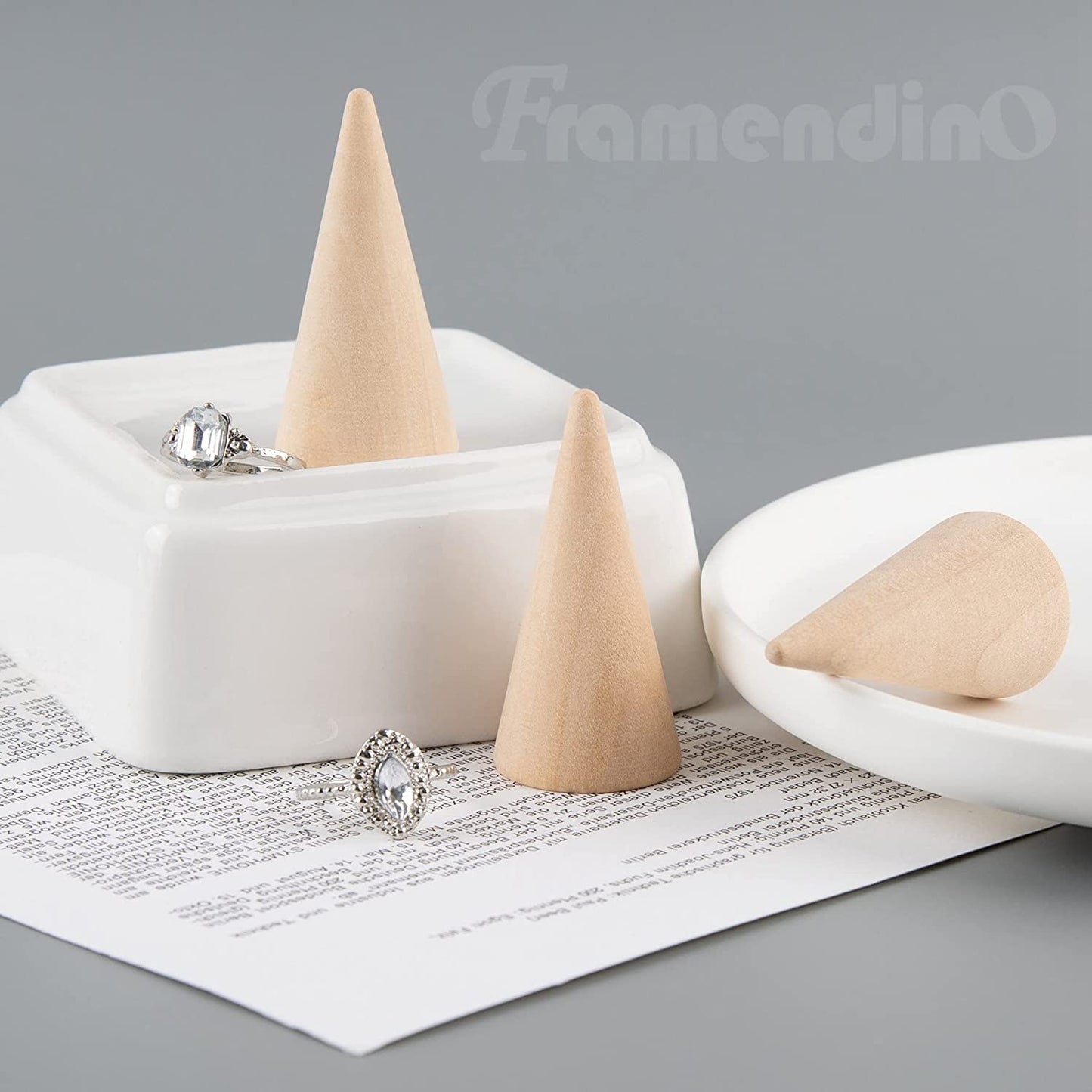 Framendino, 15 Pack Small Natural Wood Cone Ring Holder Finger Jewelry Display Stand Organizer for for Jewelry Display DIY Craft (Vertical Shaped)  Framendino   