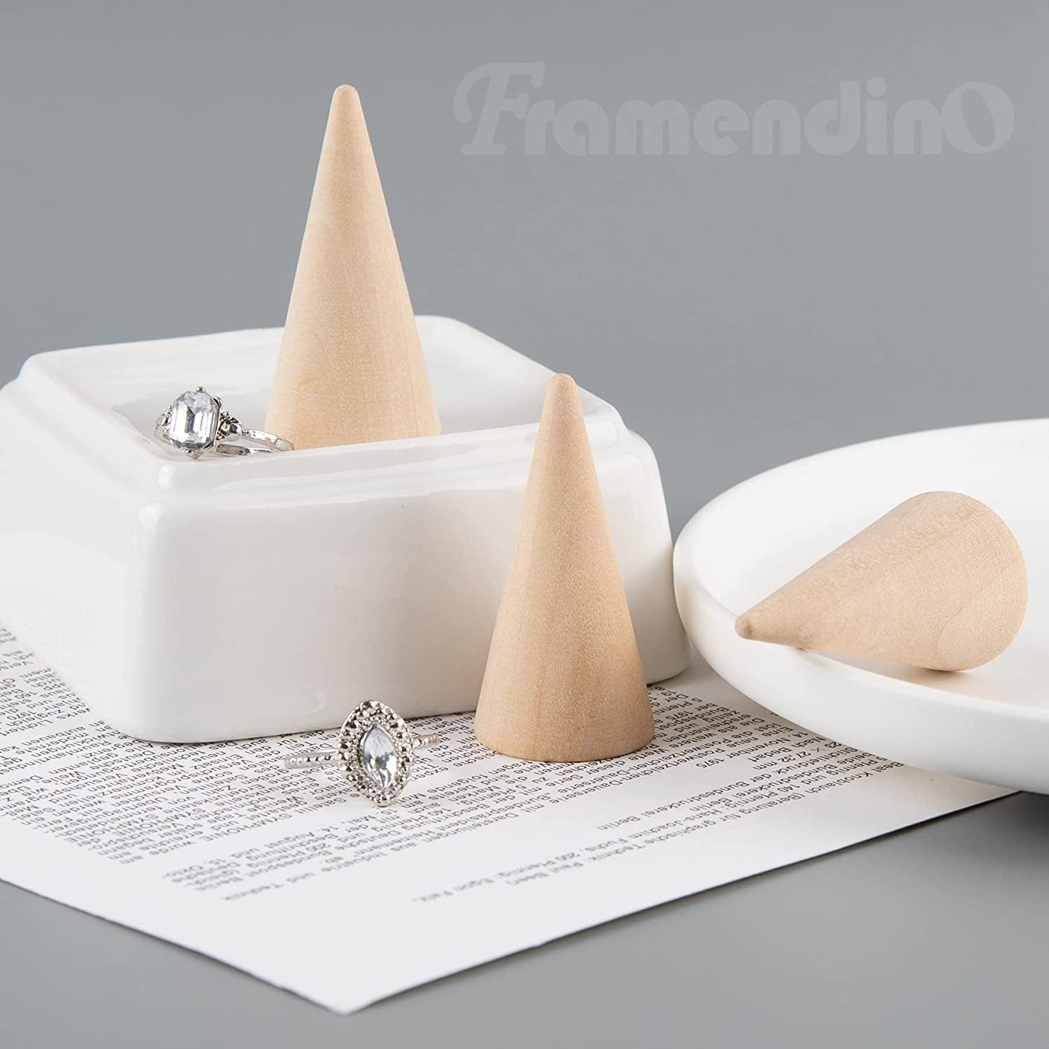 Framendino, 15 Pack Small Natural Wood Cone Ring Holder Finger Jewelry Display Stand Organizer for for Jewelry Display DIY Craft (Vertical Shaped)  Framendino   