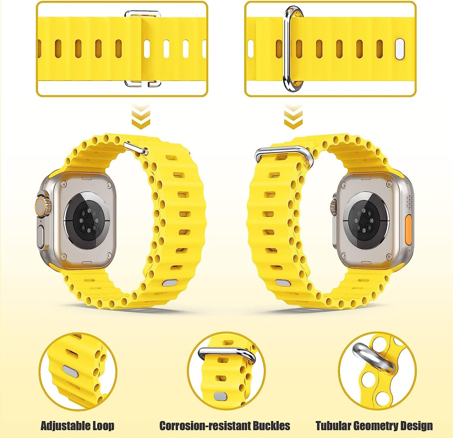 H&S Ocean Band for Apple Watch Band 44Mm 38Mm 45Mm 40Mm 49Mm 41Mm 42Mm,For Apple Watch Series 7/8,Adjustable Loop with Metal Buckle Sport Strap for Apple Watch Ultra/Se/Series 6/5/4/3/2/1  Tnsusop   