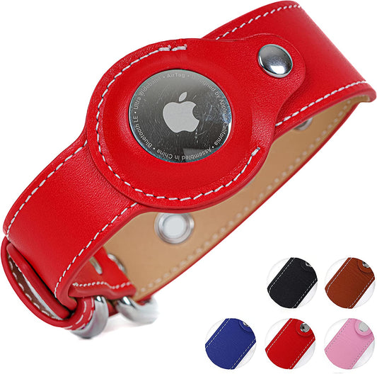 Safe Paws Genuine Leather Airtag Collar for Dogs & Cats - Made with Real Leather Our Heavy Duty Airtag Dog Collar Is Durable & Breathable - Airtag Collars for Small Medium & Large Dogs (Red, S)  Safe Paws   