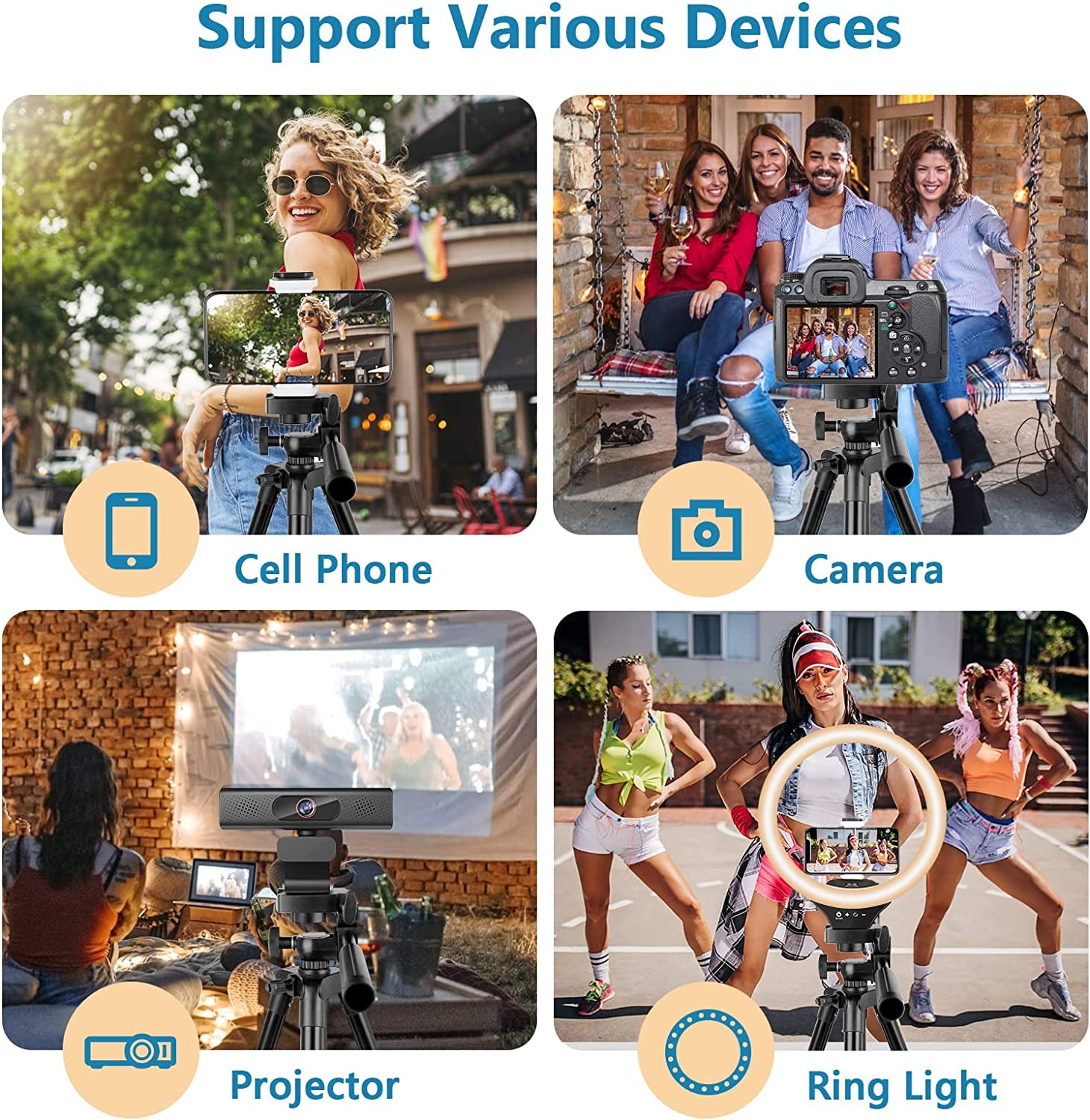 Selfie Ring Light with Tripod Stand Bundle with 50'' Cell Phone Tripod, Tripod for Iphone with Ringlight for Live Streaming, Video Recording, Makeup, Lighting Kit Gifts for Youtube and TIK Tok  Eicaus   