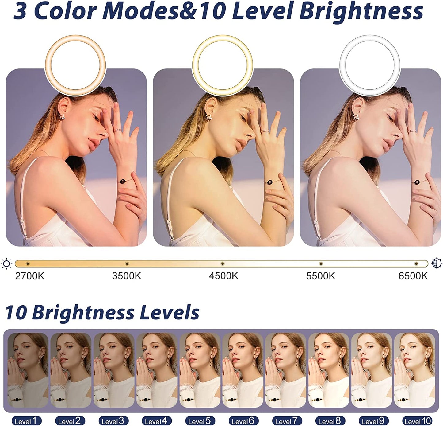 Ubeesize Selfie Ring Light with Tripod Stand and Phone Holder, Portable and Circle Ringlight for Phone (Carbon)  UBeesize   