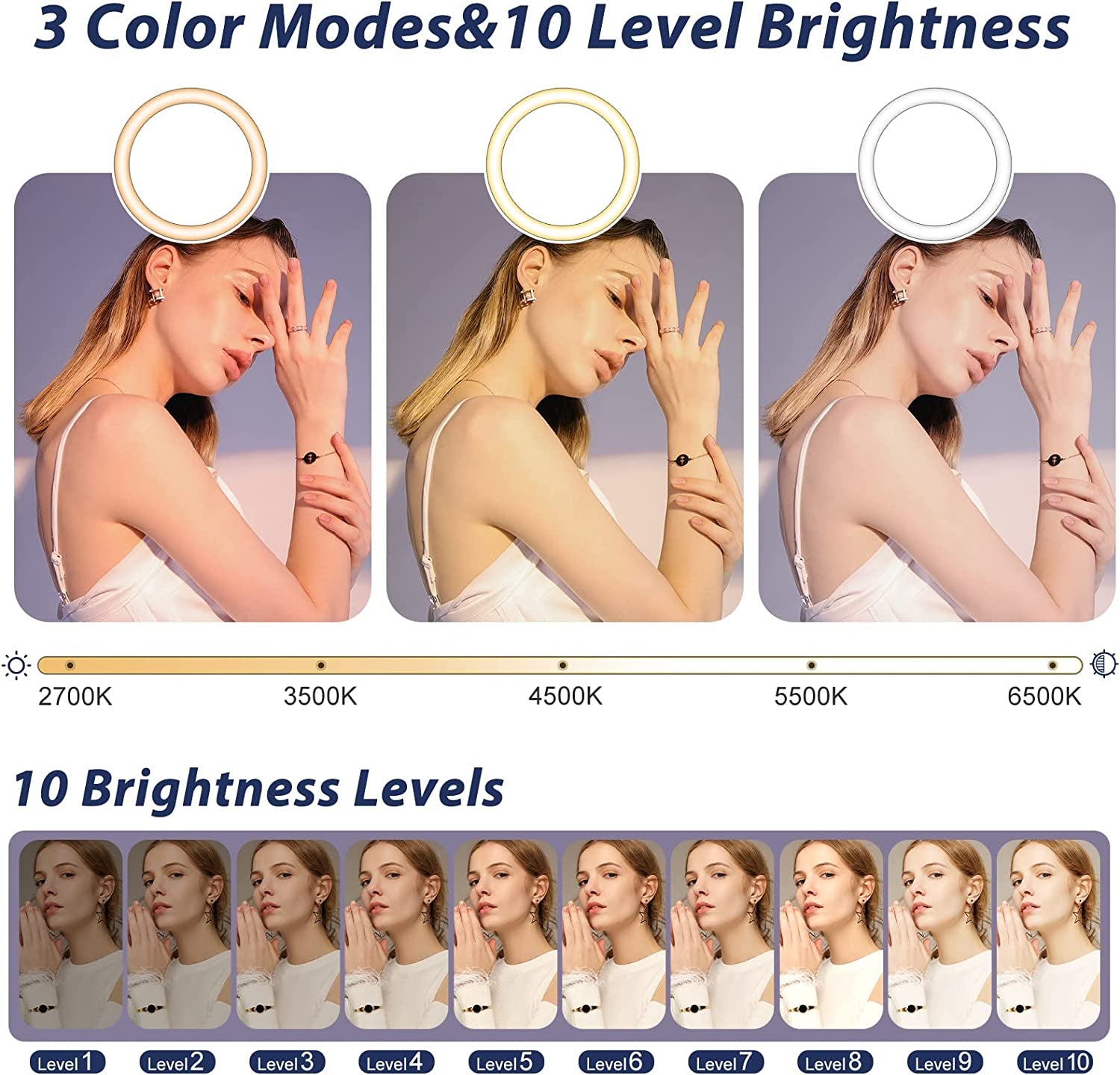 Ubeesize Selfie Ring Light with Tripod Stand and Phone Holder, Portable and Circle Ringlight for Phone (Carbon)  UBeesize   