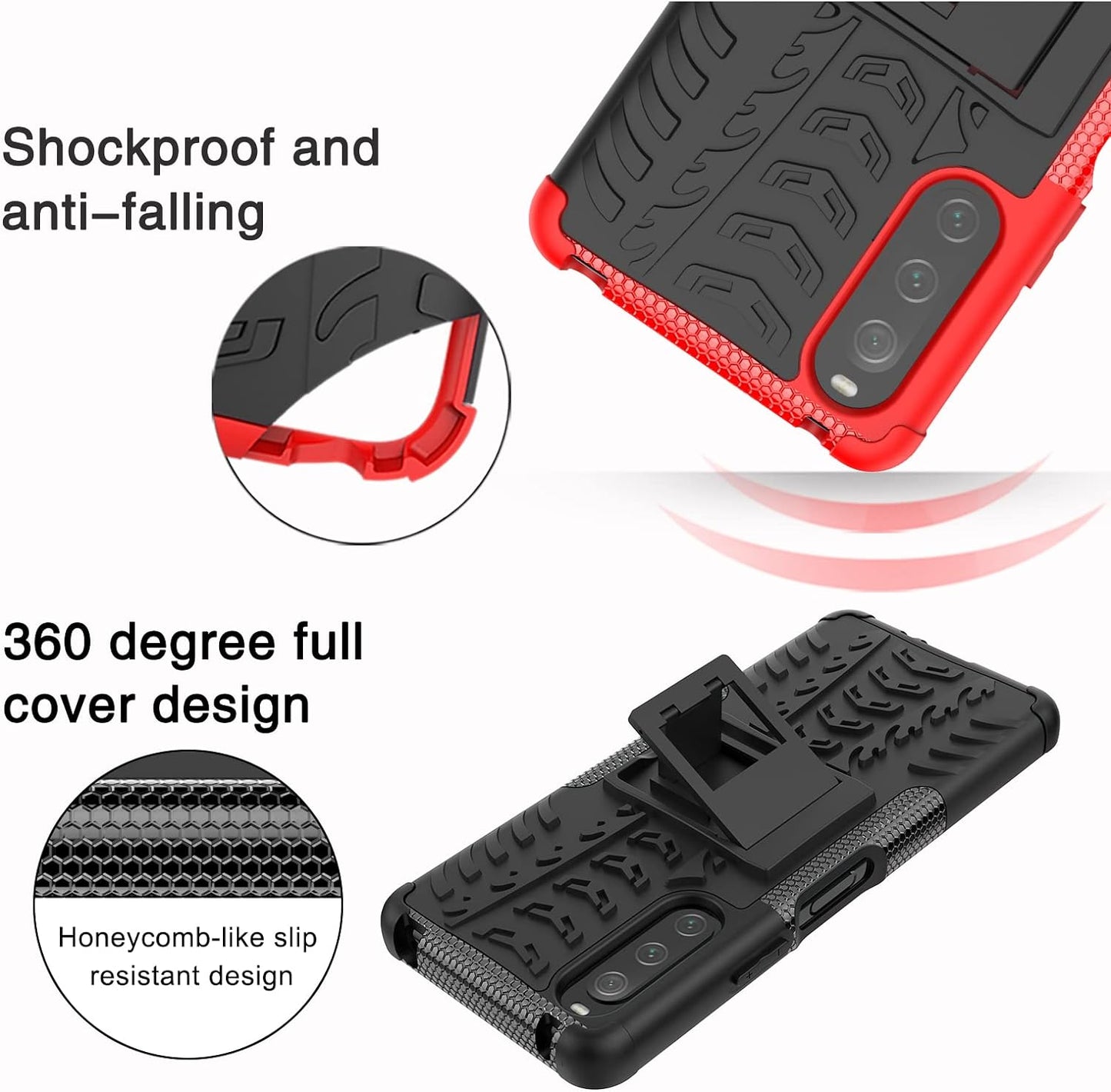 Ysnzaq Tyre Pattern Phone Case for Sony Xperia 10 IV, TPU and PC Double Layer Shockproof Protection with Durable Kickstand Phone Cover for Sony Xperia 10 IV XW Purple  Ysnzaq   