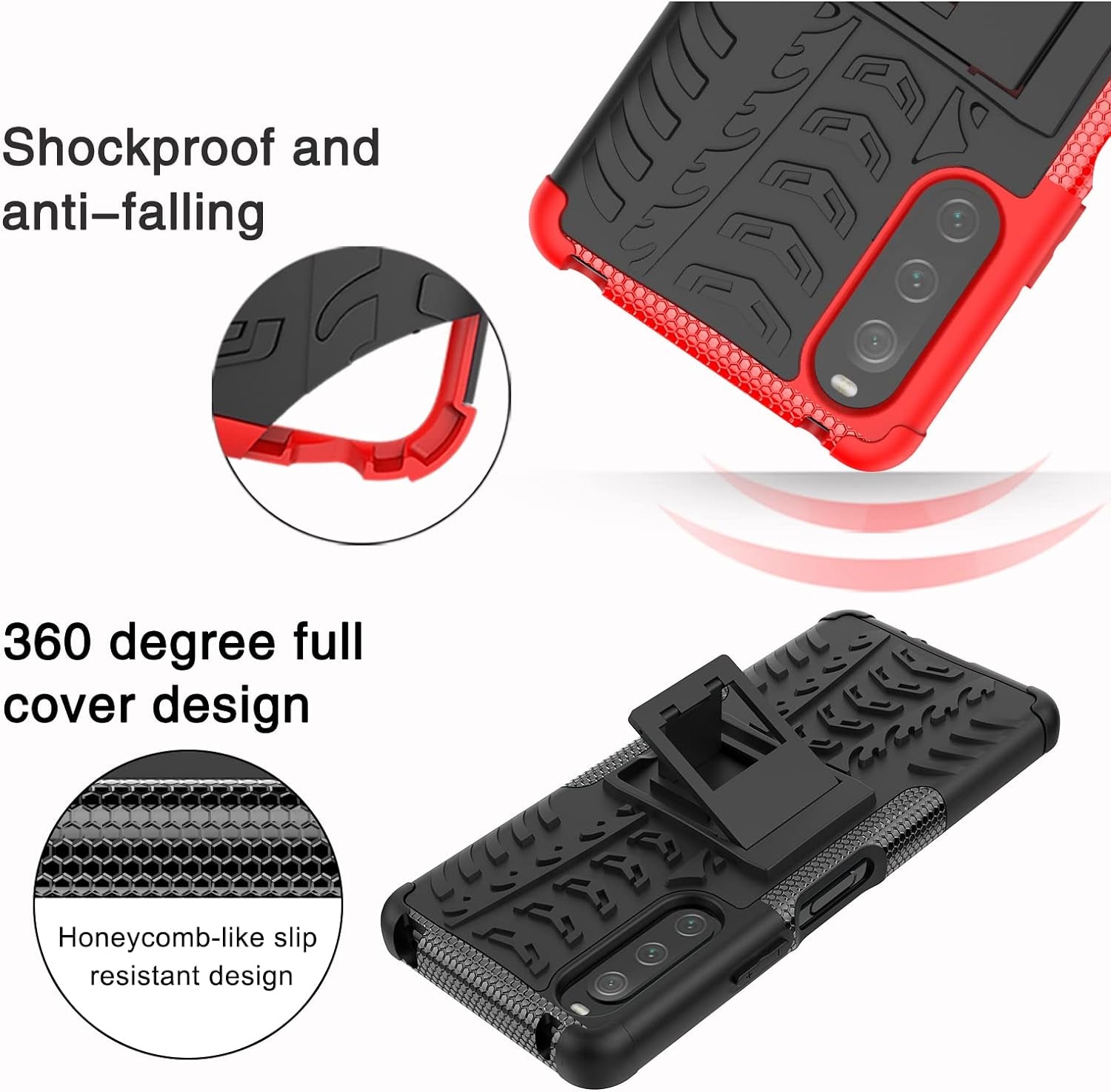 Ysnzaq Tyre Pattern Phone Case for Sony Xperia 10 IV, TPU and PC Double Layer Shockproof Protection with Durable Kickstand Phone Cover for Sony Xperia 10 IV XW Purple  Ysnzaq   