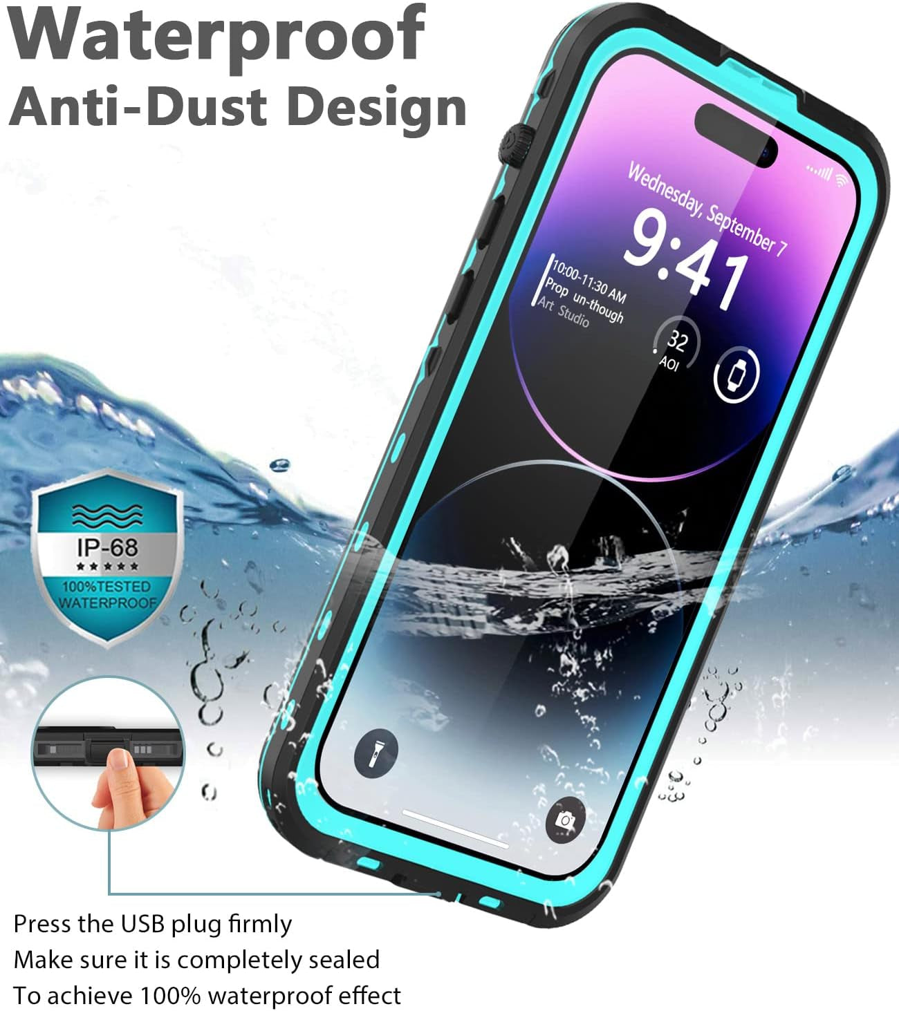 Dewfoam Design for Iphone 14 Pro Max Waterproof Case, Shockproof Dustproof Phone Case with Screen Protector, Full Body Protective Phone Case for Iphone 14 Pro Max 6.7''(Teal)  Dewfoam   