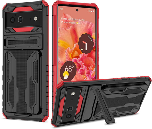 Military Grade Shockproof Heavy Duty Protective Case for Google Pixel 6 5G 2021 with Built-In Kickstand and Credit Card Slots Holder Fior Google Pixel 6 5G  Joie & Joho   