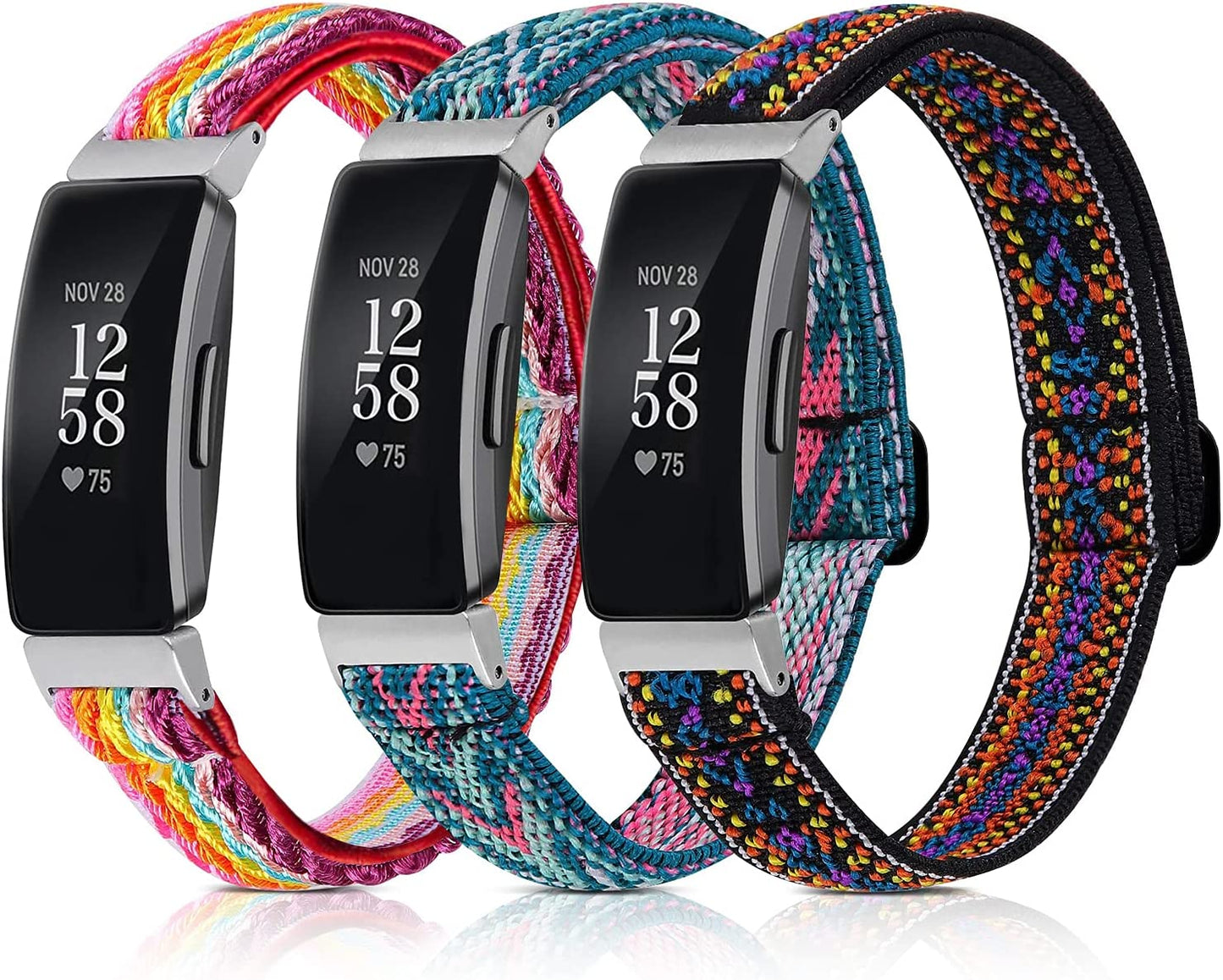 3 Pack Adjustable Fitbit Inspire 2 Bands, Compatible with Fitbit Inspire 2 / Inspire Hr/Inspire, Soft Loop Nylon Fabric Breathable Stretchy Replacement Straps for Women/Men  POHNUI   