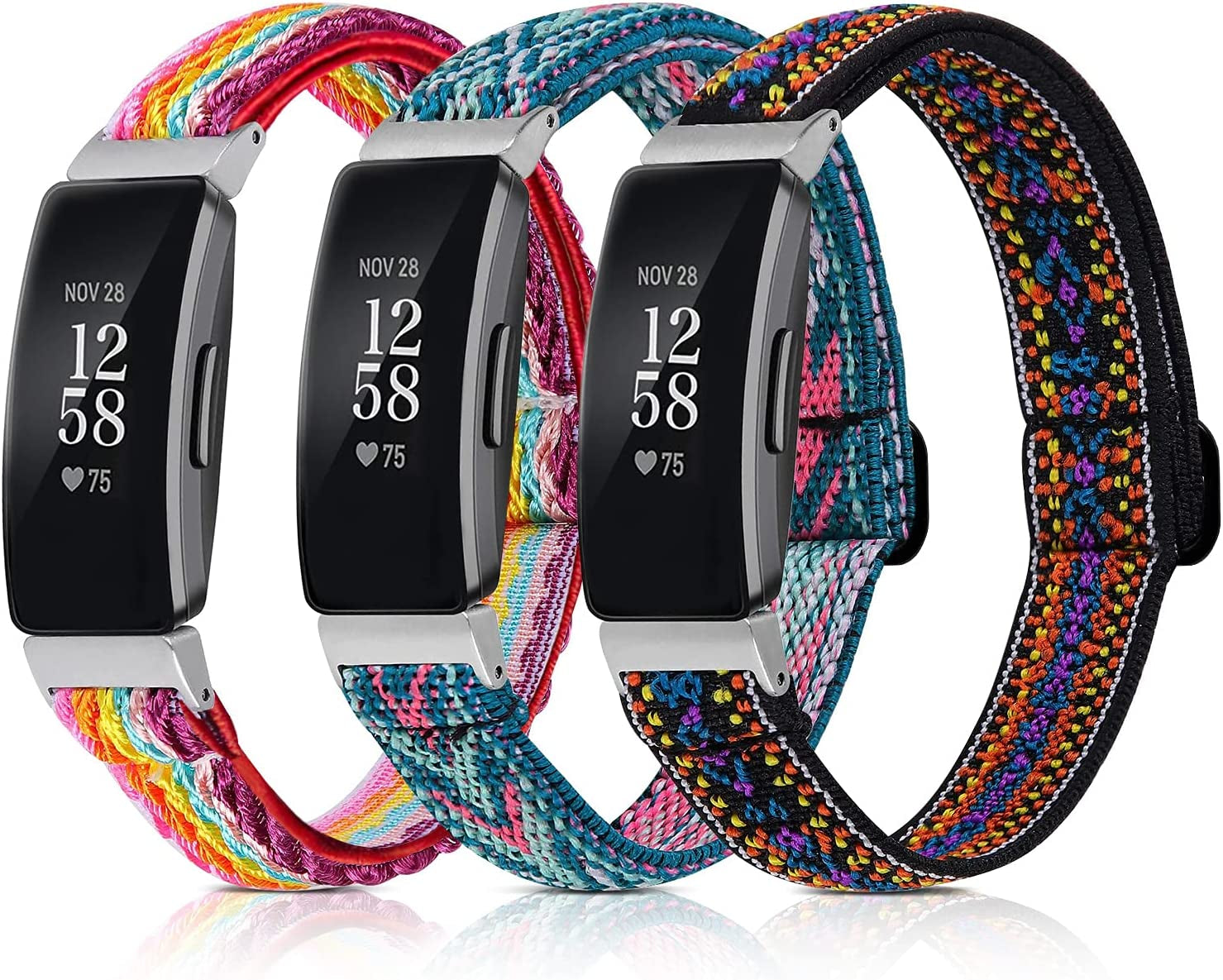 3 Pack Adjustable Fitbit Inspire 2 Bands, Compatible with Fitbit Inspire 2 / Inspire Hr/Inspire, Soft Loop Nylon Fabric Breathable Stretchy Replacement Straps for Women/Men  POHNUI   