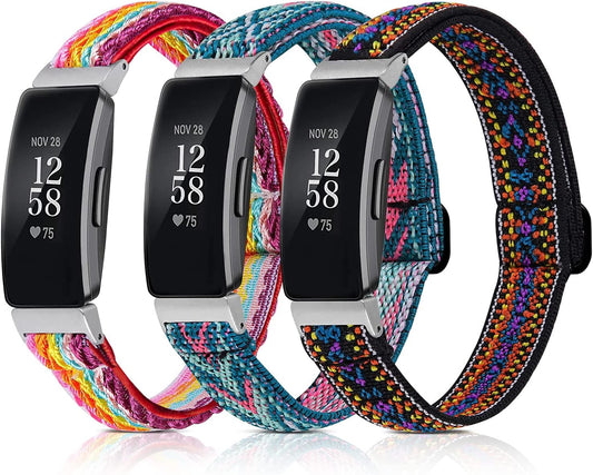3 Pack Adjustable Fitbit Inspire 2 Bands, Compatible with Fitbit Inspire 2 / Inspire Hr/Inspire, Soft Loop Nylon Fabric Breathable Stretchy Replacement Straps for Women/Men  POHNUI   