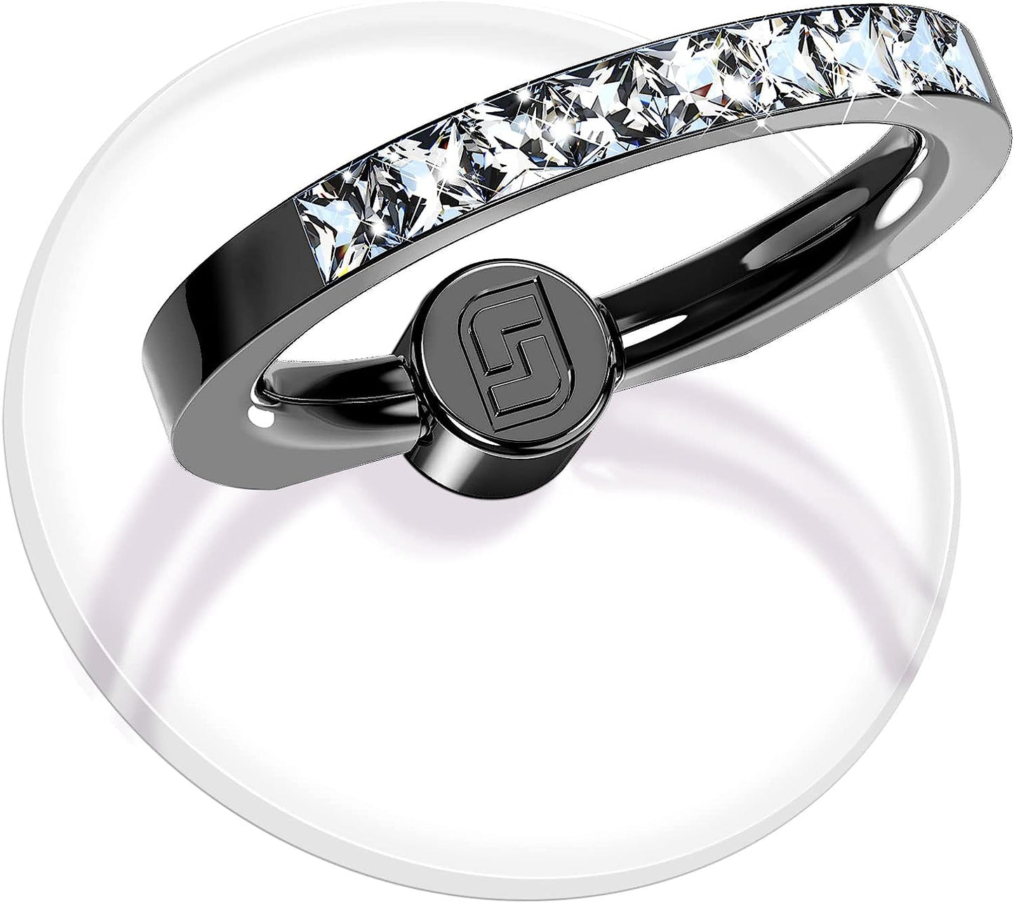 Transparent Phone Ring Holder 2 Pcs, Jsoerpay Clear Cell Phone Ring Holder with Diamond, Finger Grip 360°Rotation Compatible with Most of the Phones, Tablet and Case (Silver)  Jsoerpay 2 Black Diamond  