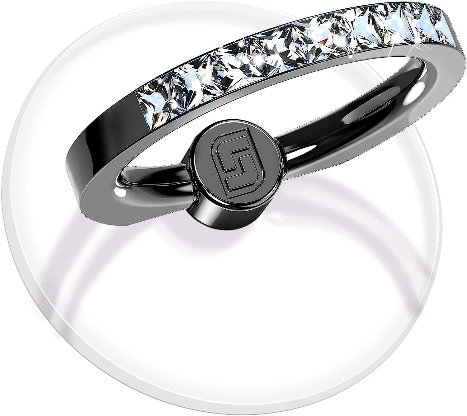 Transparent Phone Ring Holder 2 Pcs, Jsoerpay Clear Cell Phone Ring Holder with Diamond, Finger Grip 360°Rotation Compatible with Most of the Phones, Tablet and Case (Silver)  Jsoerpay 2 Black Diamond  