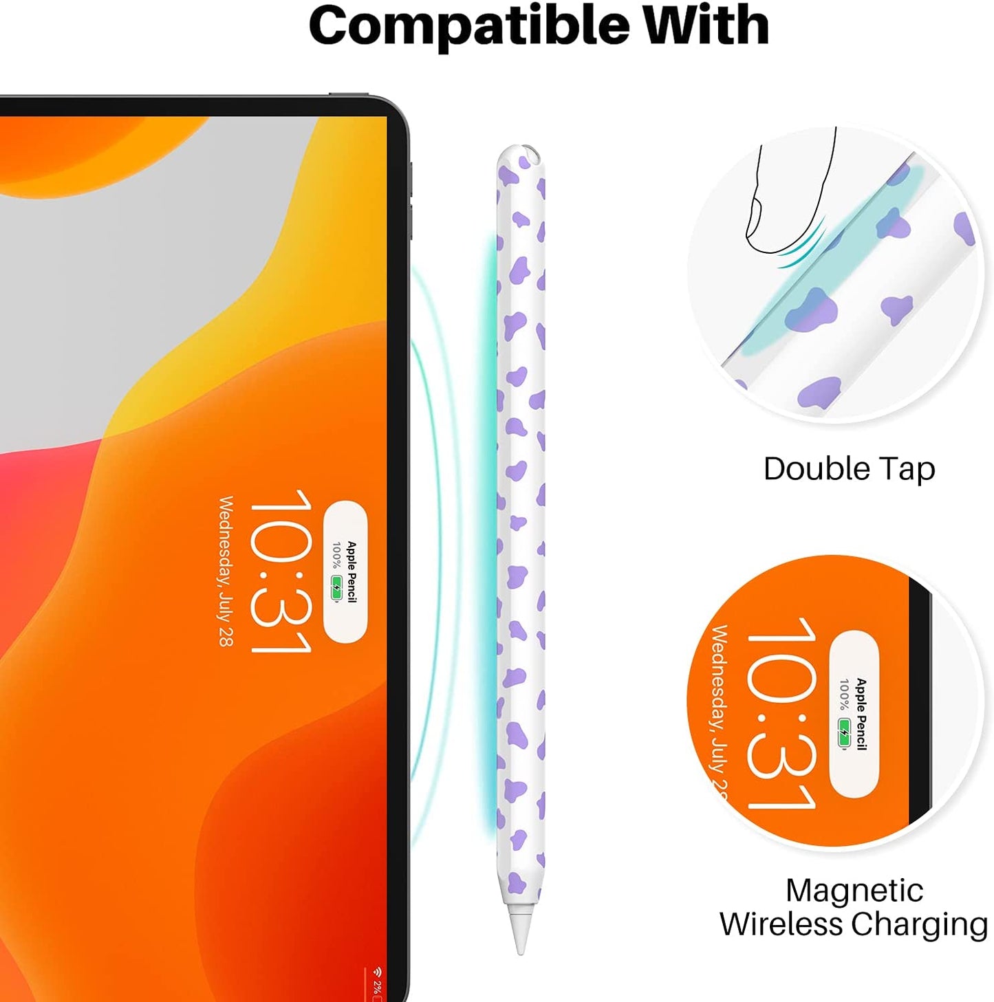 NIUTRENDZ Cow Print Case for Apple Pencil 2Nd Generation Case Cover Silicone Protective Sleeve Skin Accessories with 10Pcs Apple Pencil Tips Cover (Purple)  NIUTRENDZ   