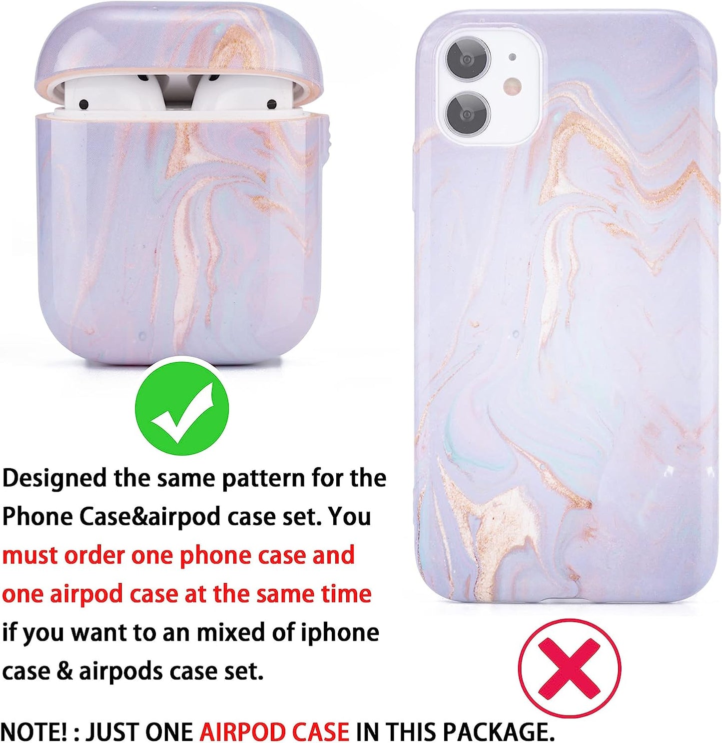 ZARLLUIT Purple Marbled Airpods Case - Airpods 2/1 Marble Decals Case, Water Paste Process Soft Flexible TPU Purple Marble Protective Cover for Apple Airpods 2/1- Only Airpod Case in Box  ZARLLUIT   