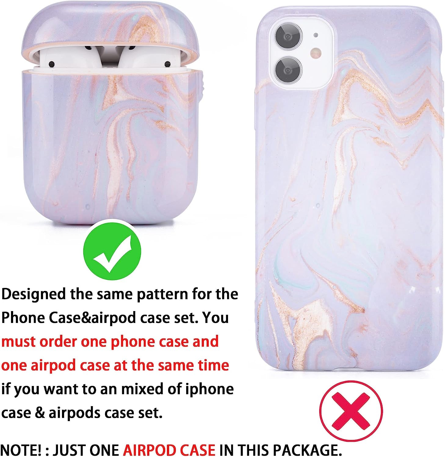 ZARLLUIT Purple Marbled Airpods Case - Airpods 2/1 Marble Decals Case, Water Paste Process Soft Flexible TPU Purple Marble Protective Cover for Apple Airpods 2/1- Only Airpod Case in Box  ZARLLUIT   